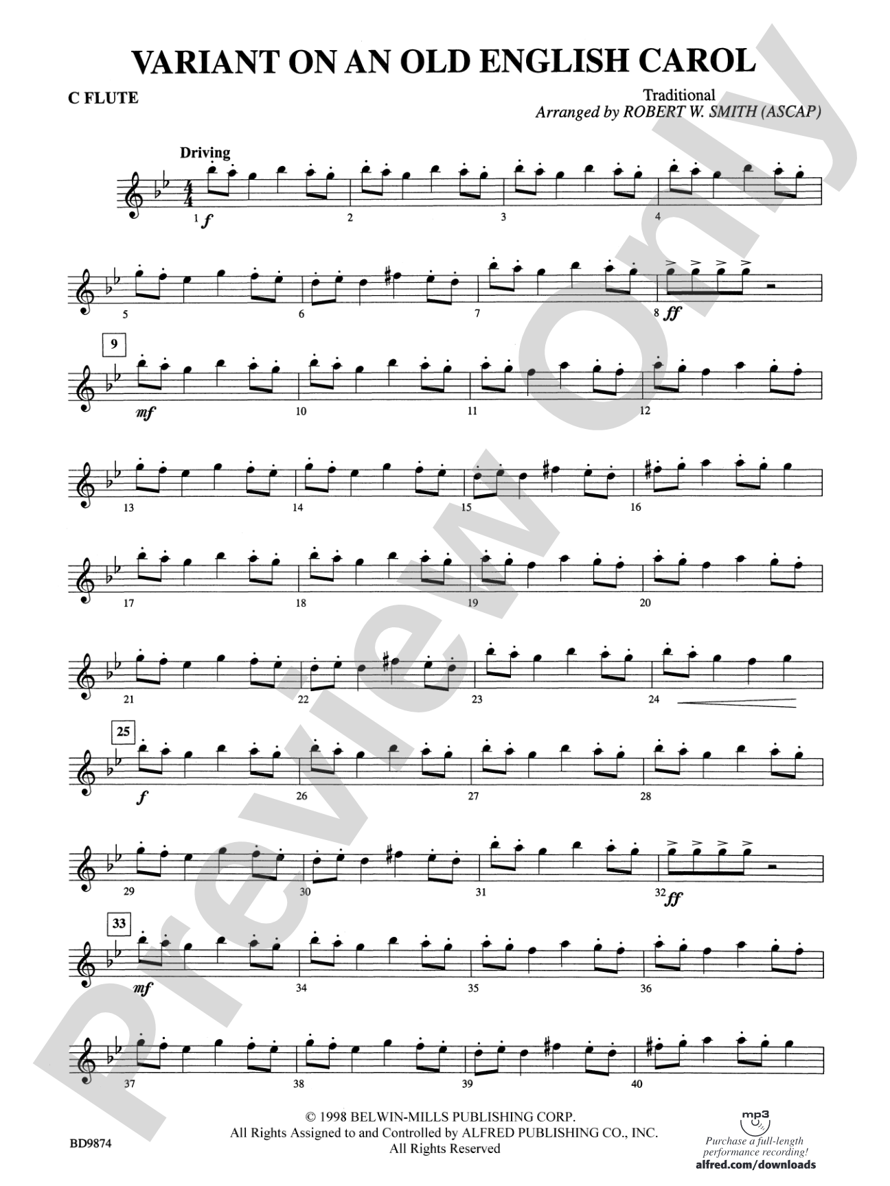 Variant on an Old English Carol: Flute
