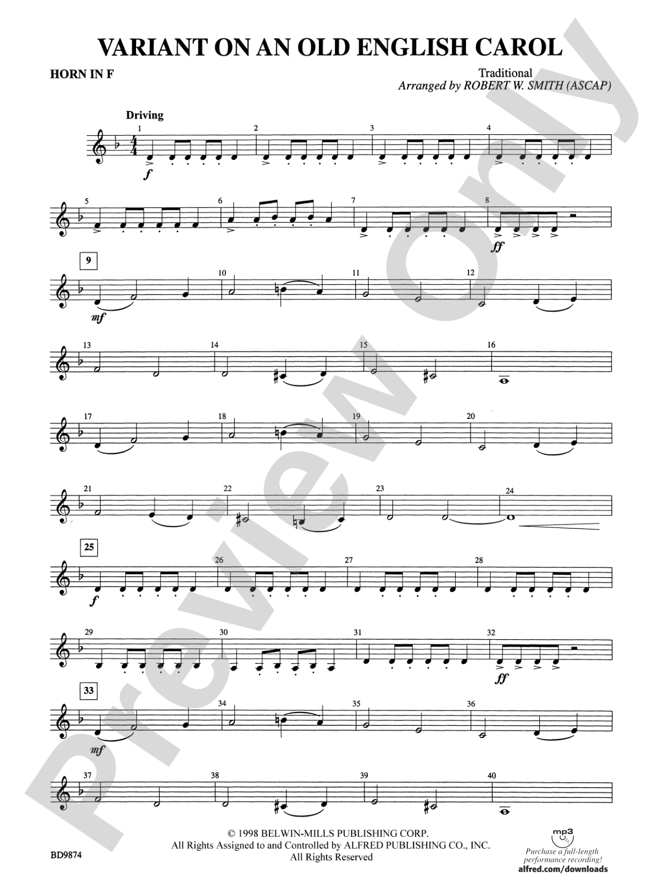 Variant on an Old English Carol: 1st F Horn