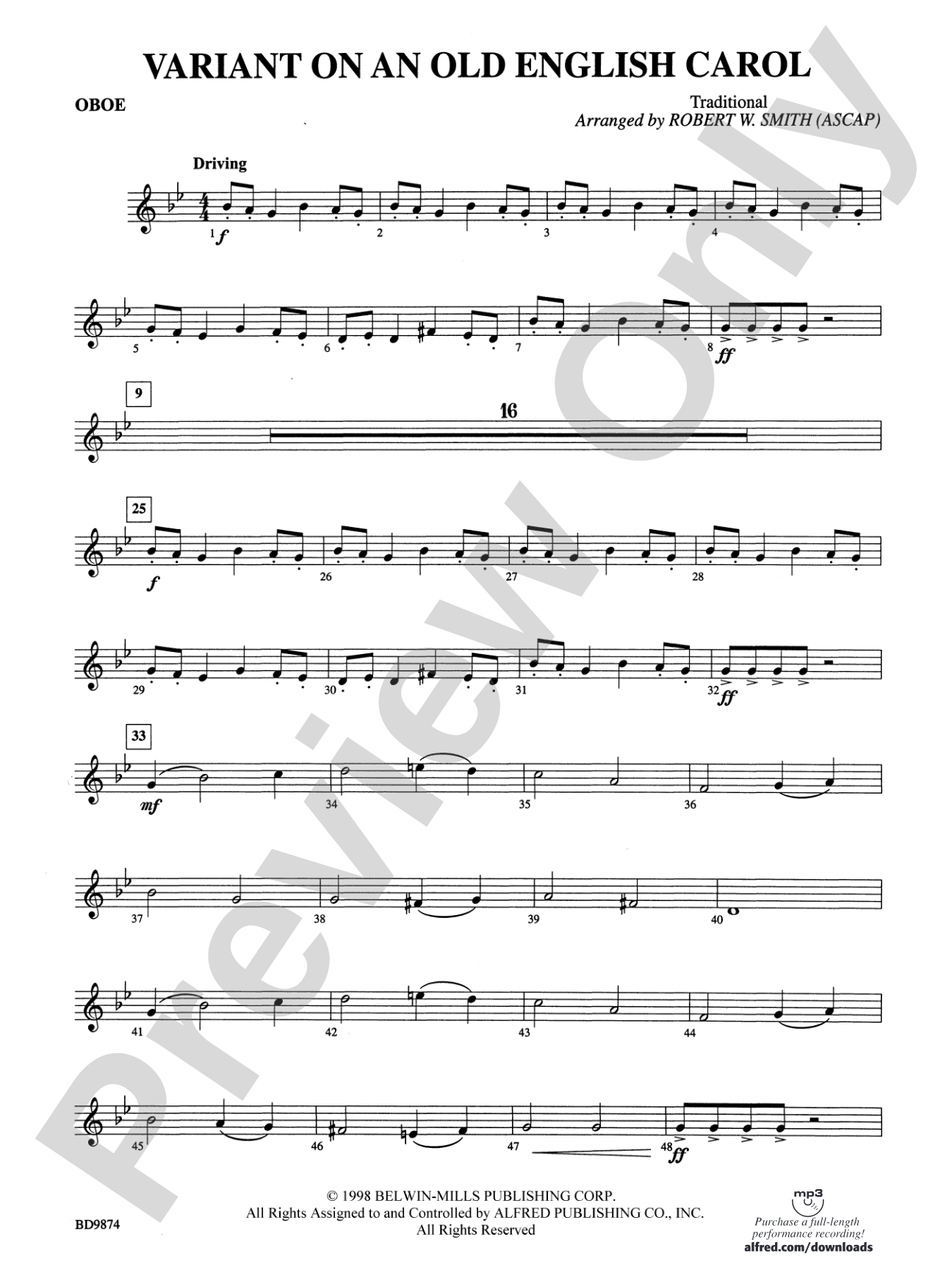 Variant on an Old English Carol: Oboe
