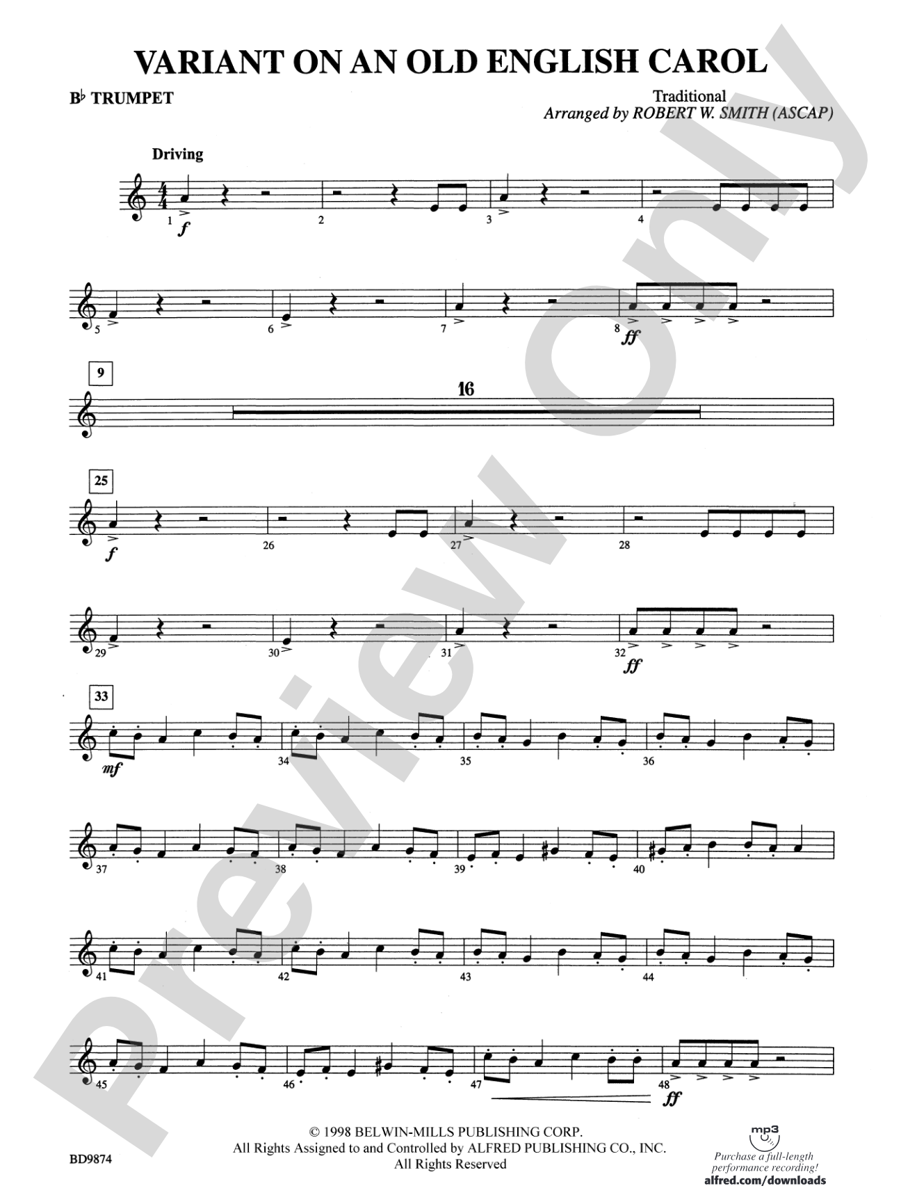 Variant on an Old English Carol: 1st B-flat Trumpet