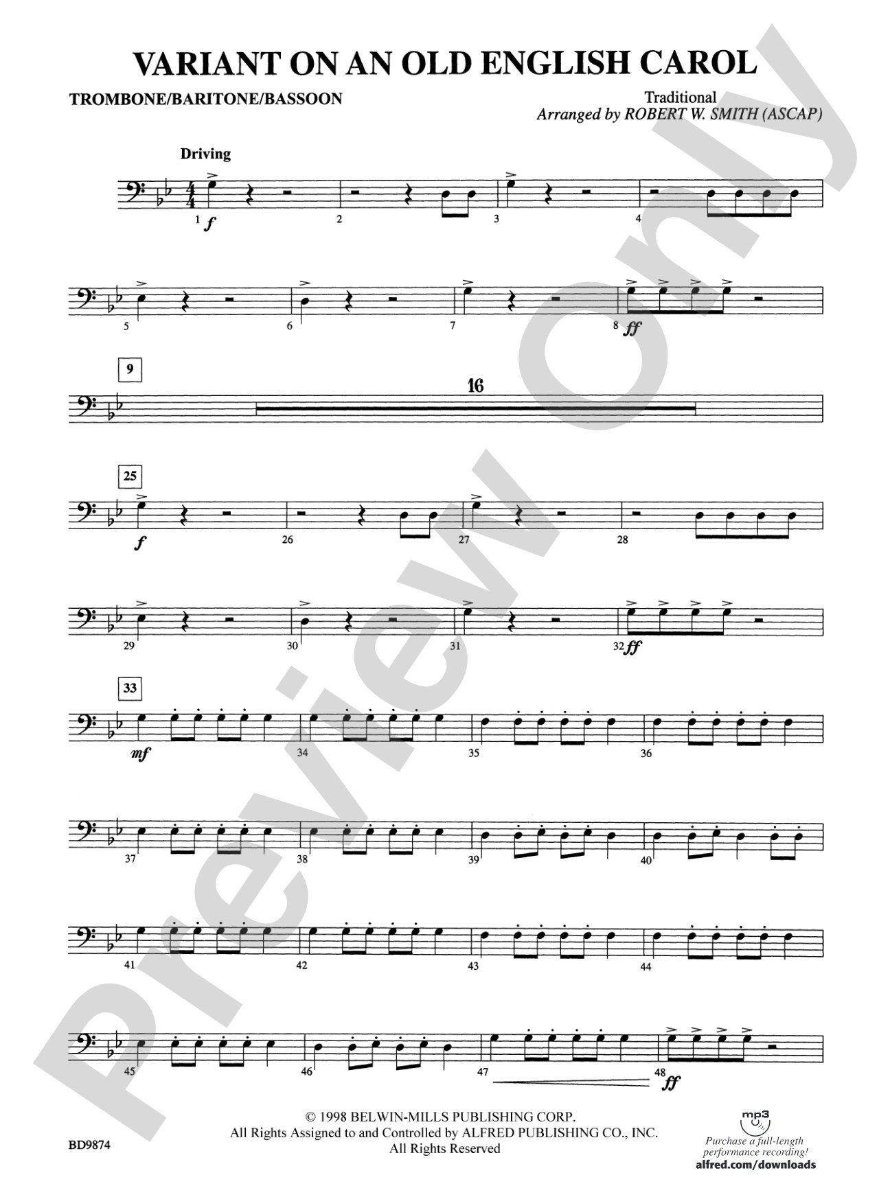 Variant on an Old English Carol: 1st Trombone