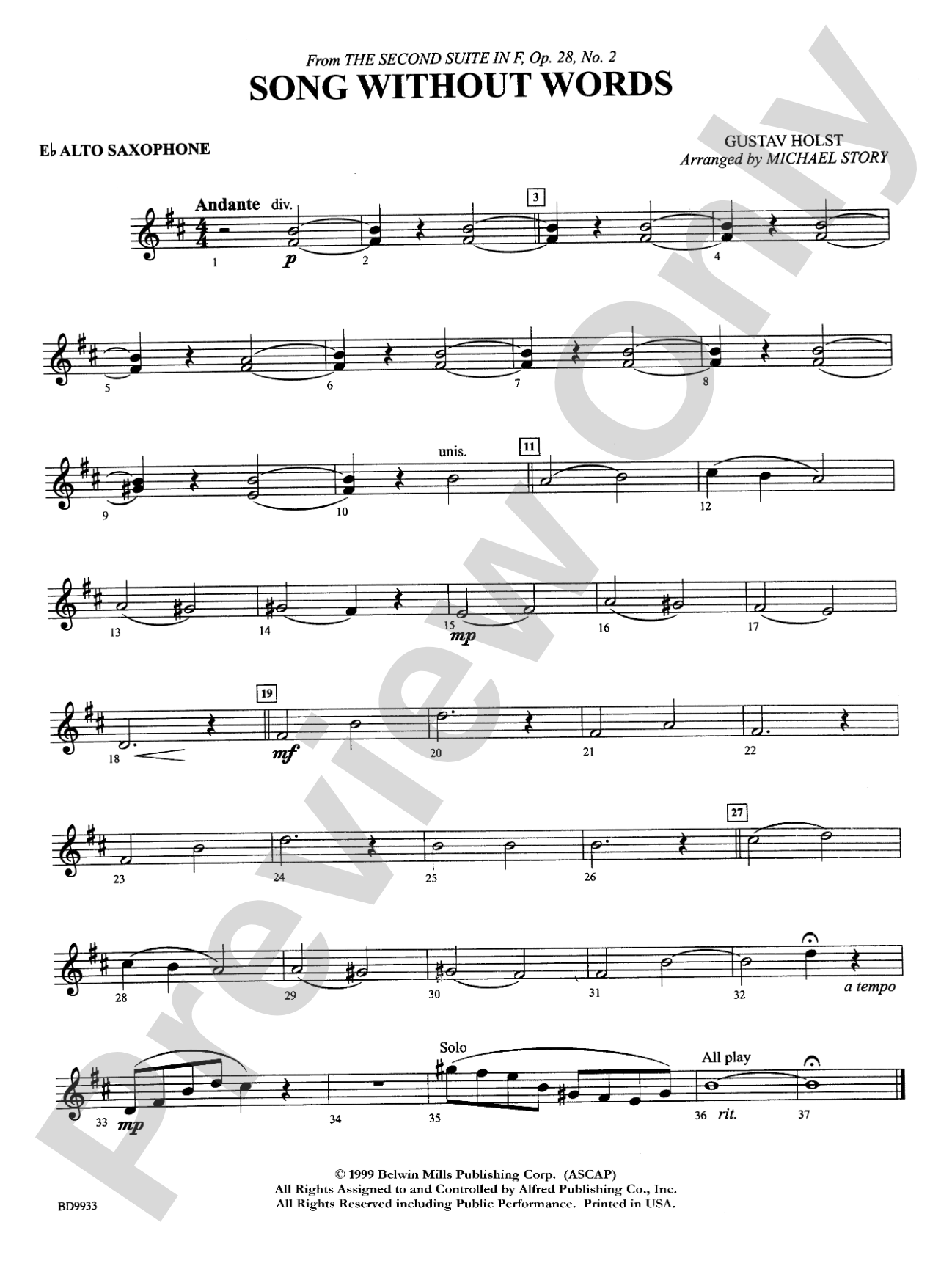 Song Without Words: E-flat Alto Saxophone