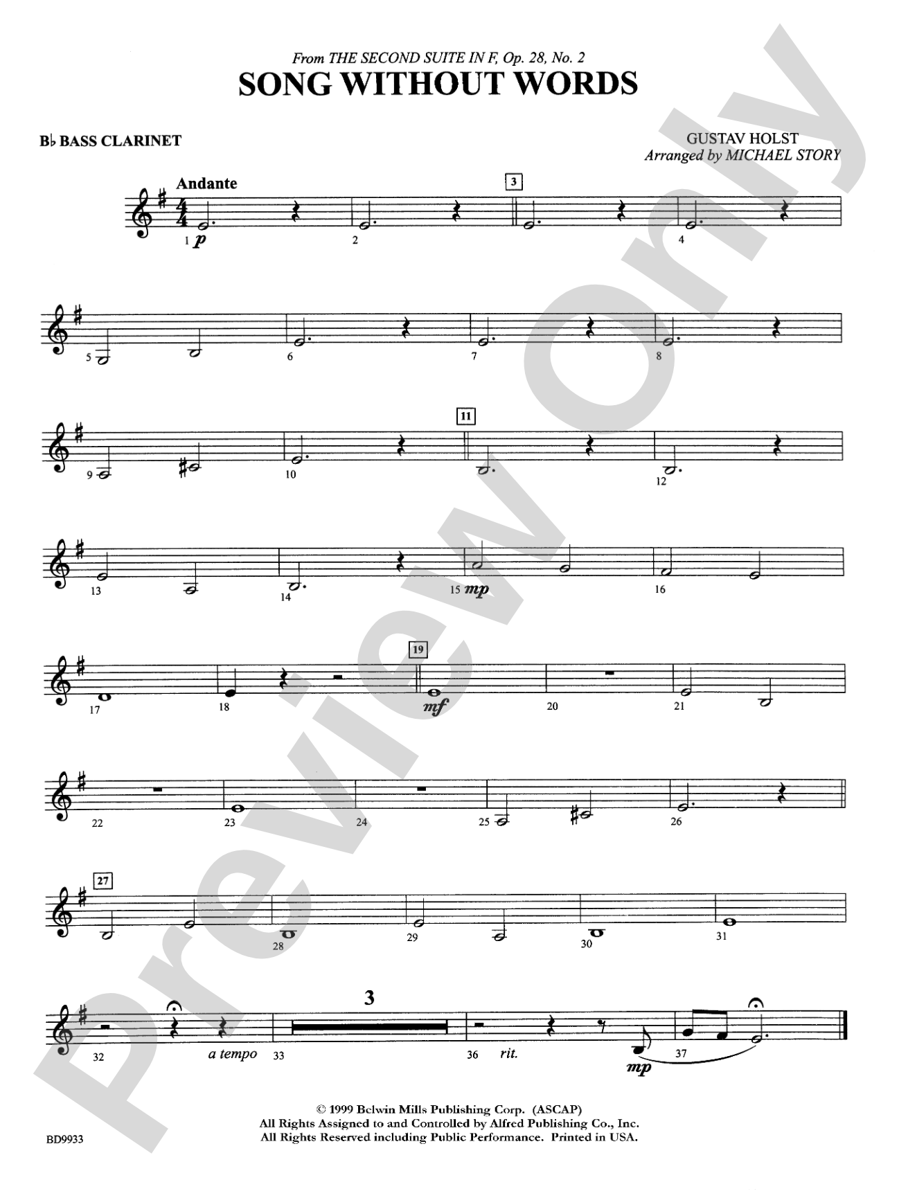 Song Without Words: B-flat Bass Clarinet