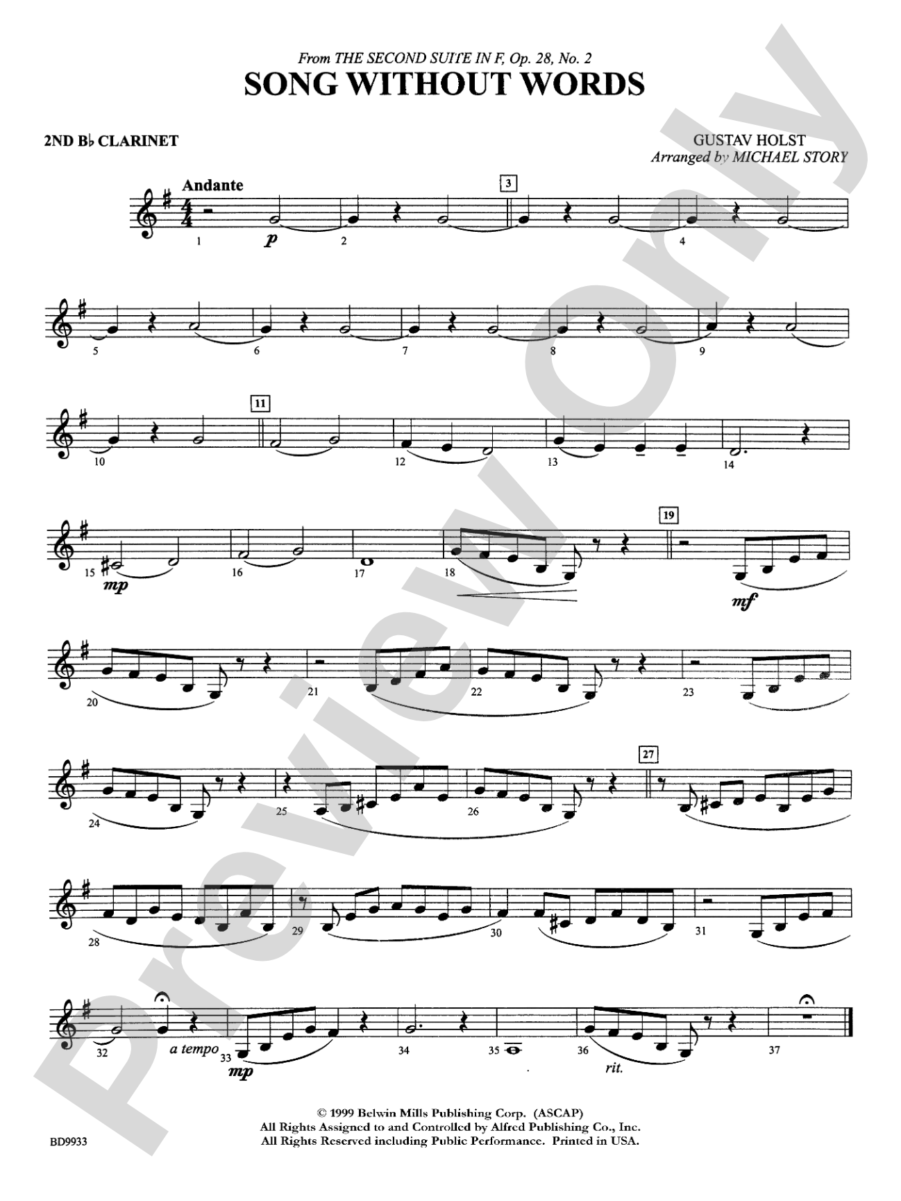 Song Without Words: 2nd B-flat Clarinet