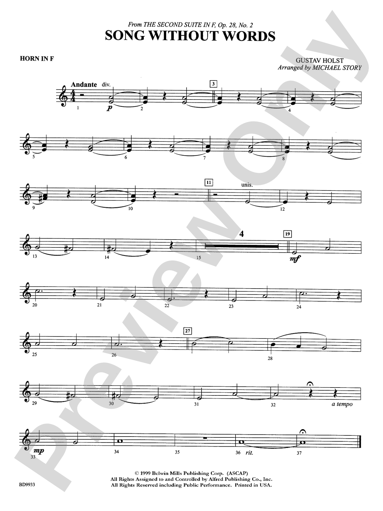 Song Without Words: 1st F Horn