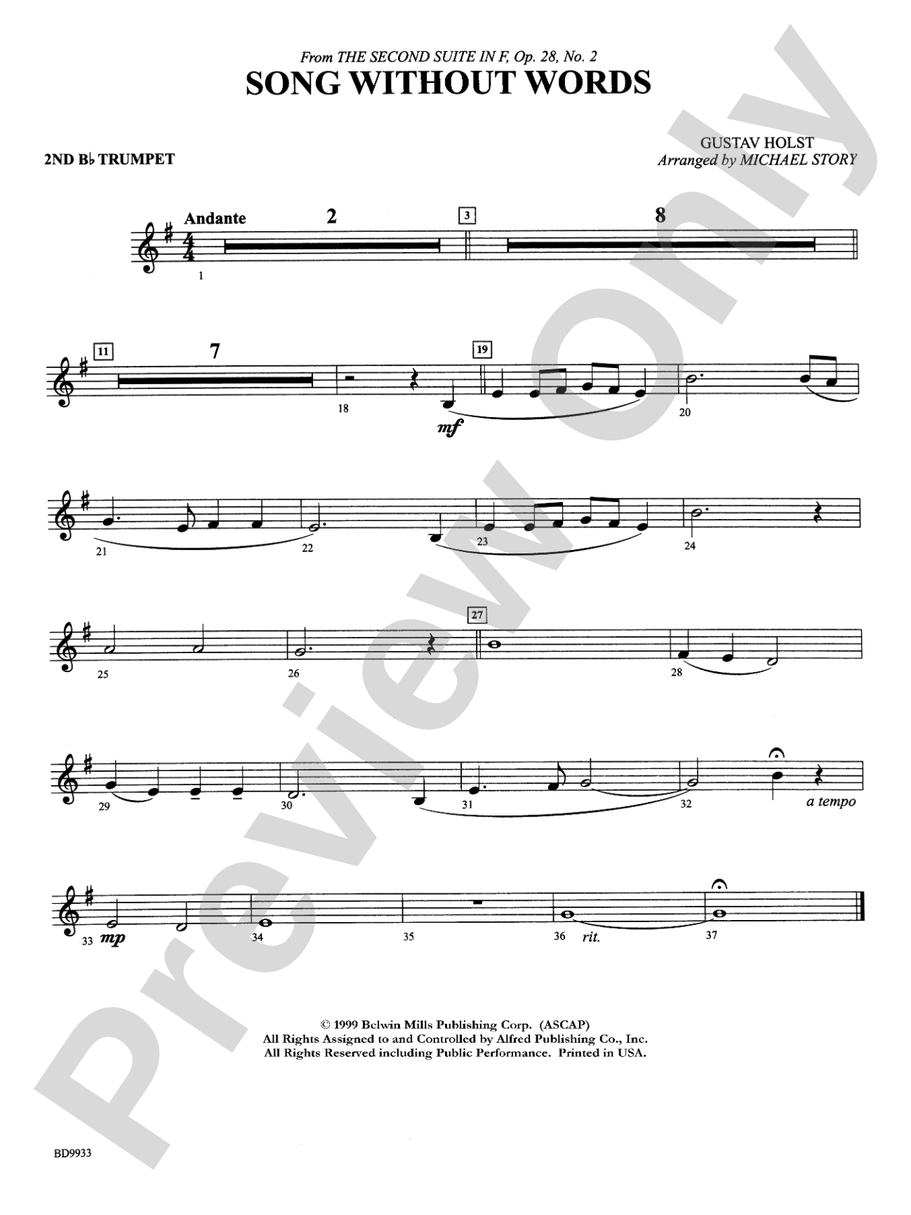 Song Without Words: 2nd B-flat Trumpet
