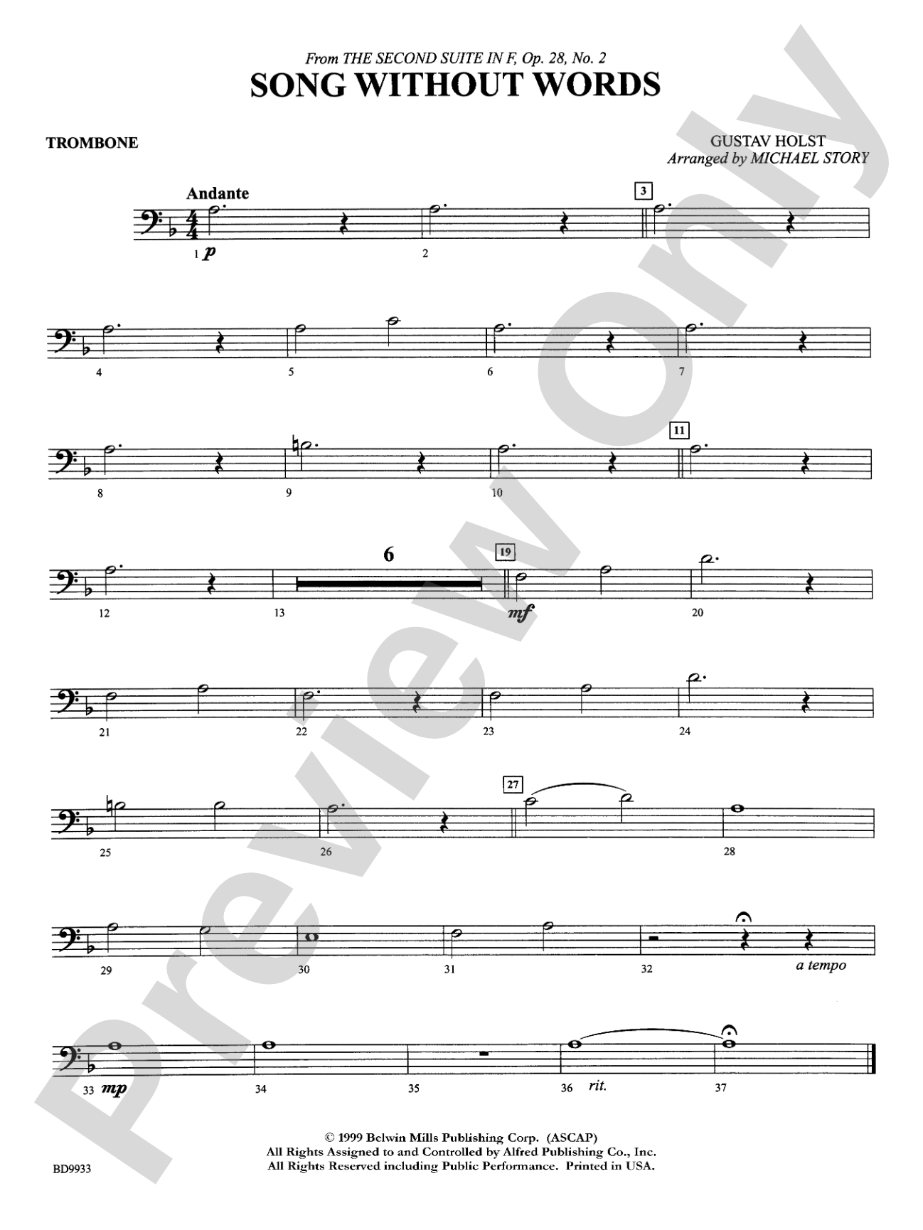 Song Without Words: 1st Trombone