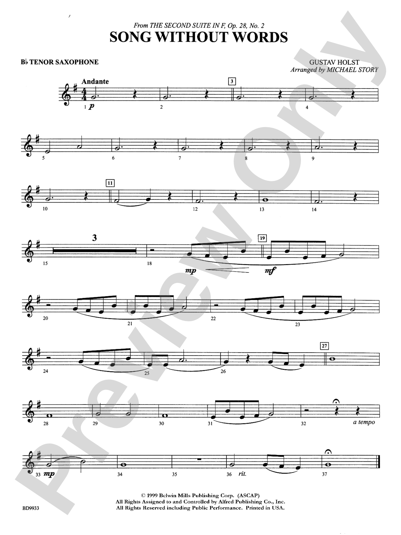 Song Without Words: B-flat Tenor Saxophone