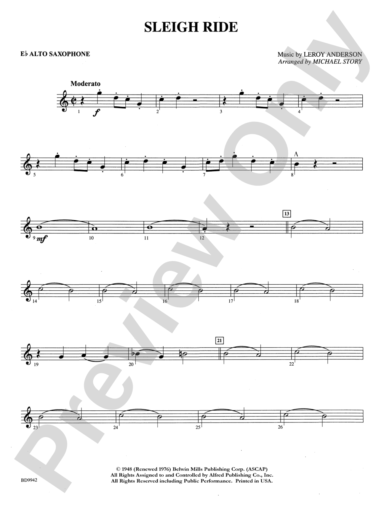 Sleigh Ride: E-flat Alto Saxophone
