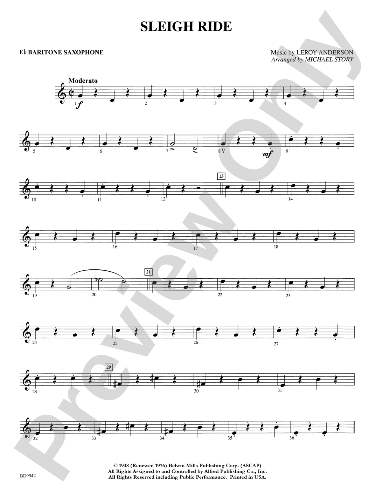 Sleigh Ride: E-flat Baritone Saxophone