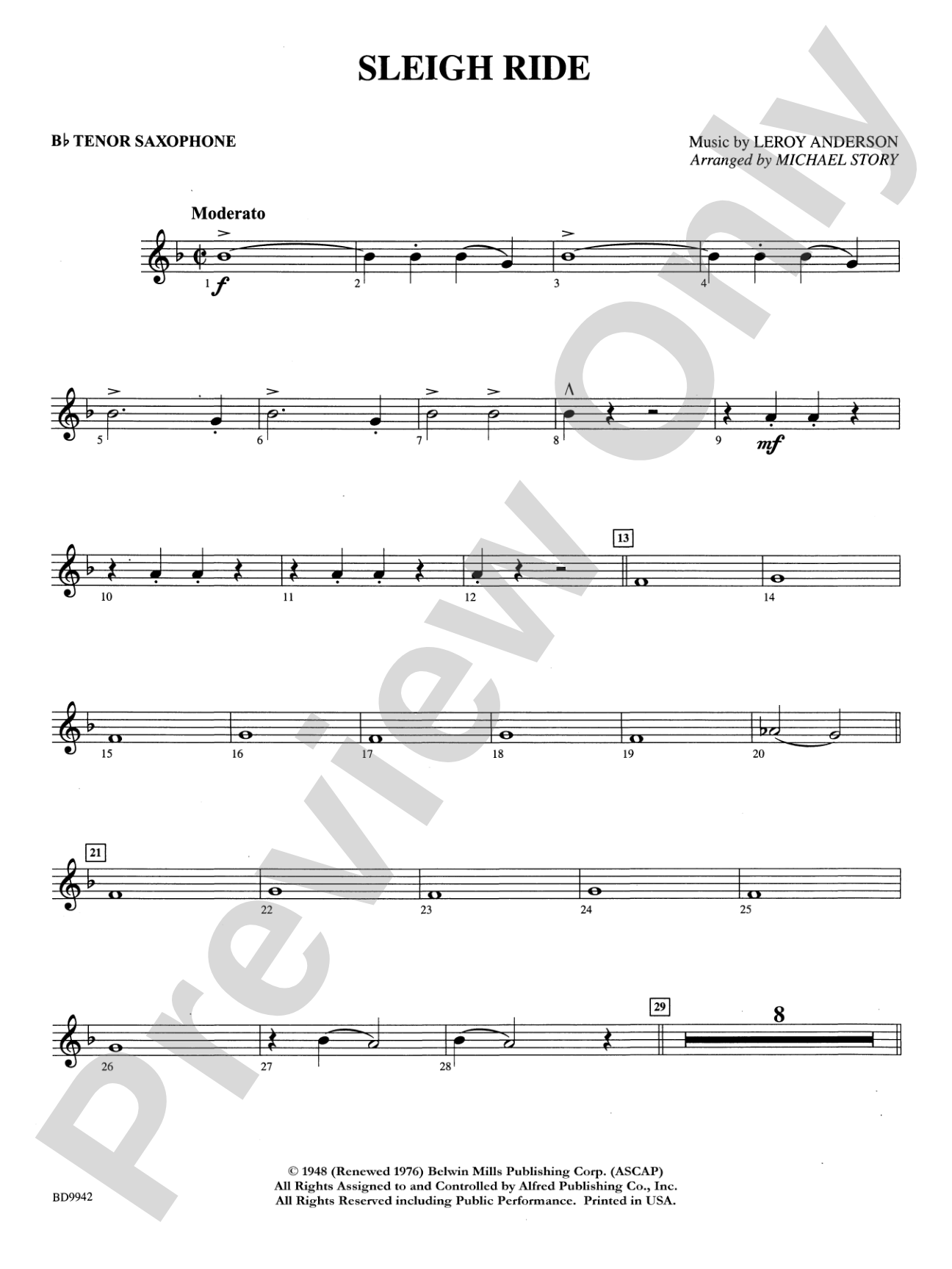 Sleigh Ride: B-flat Tenor Saxophone
