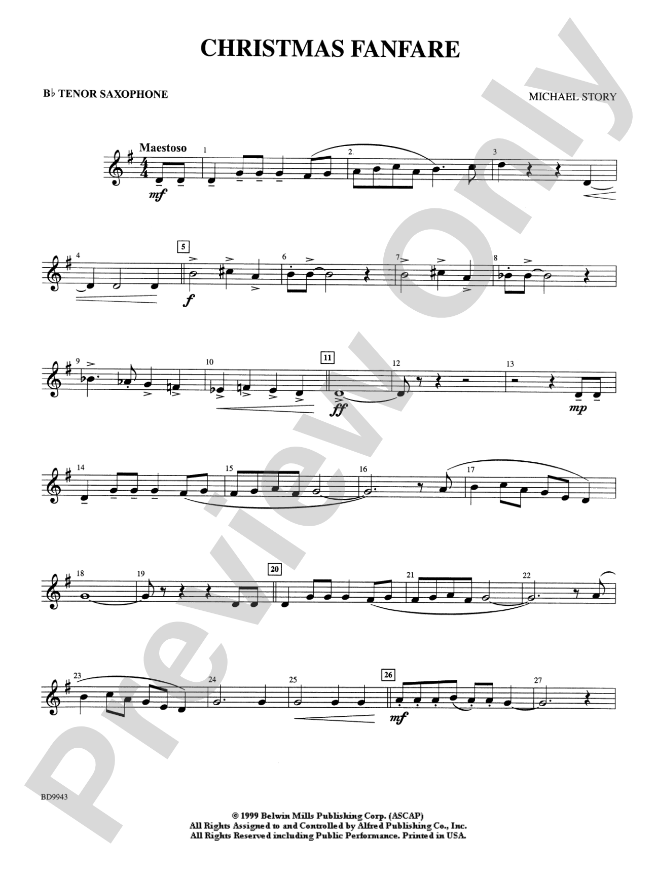 Christmas Fanfare: B-flat Tenor Saxophone