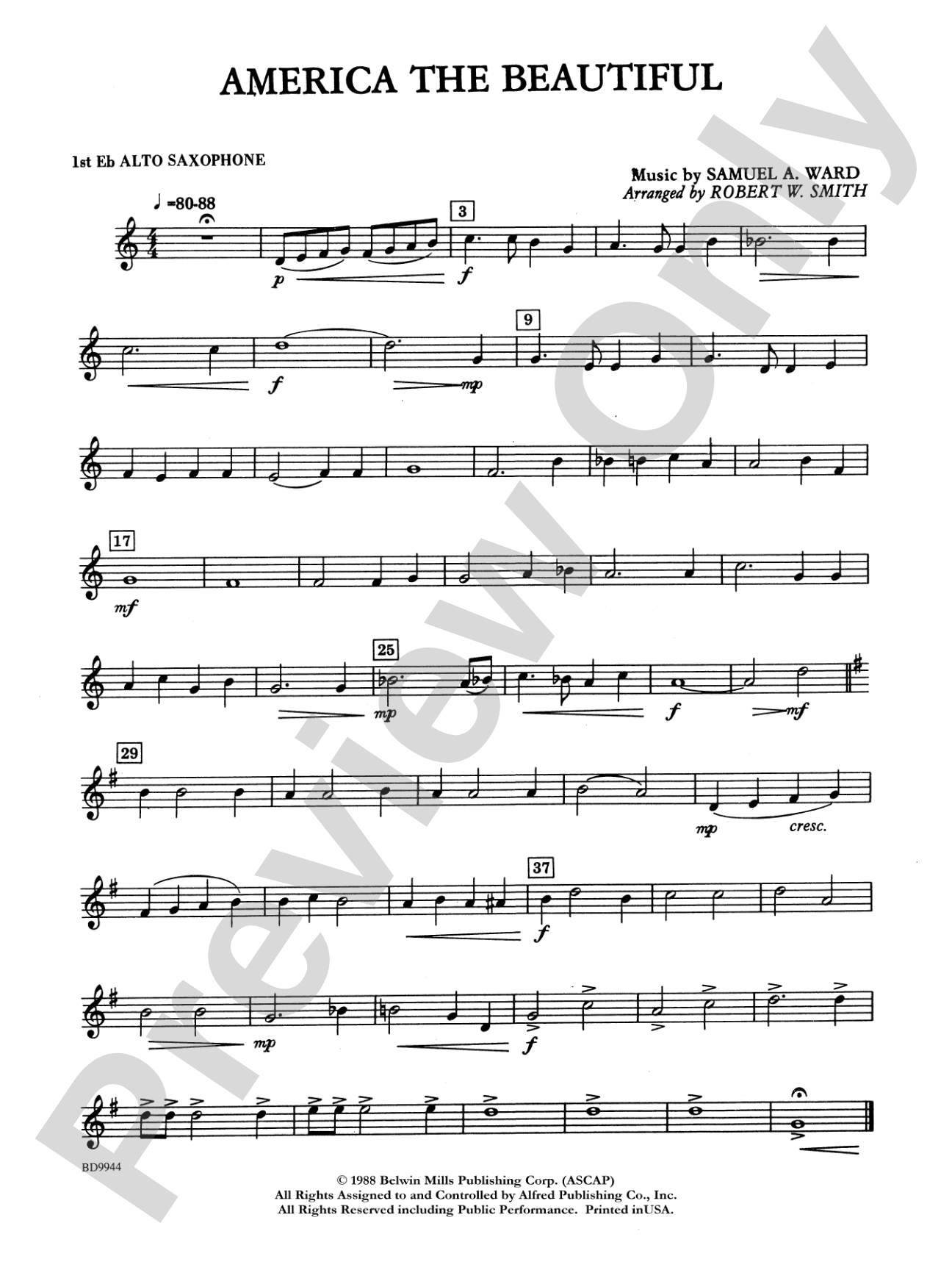 America the Beautiful: E-flat Alto Saxophone