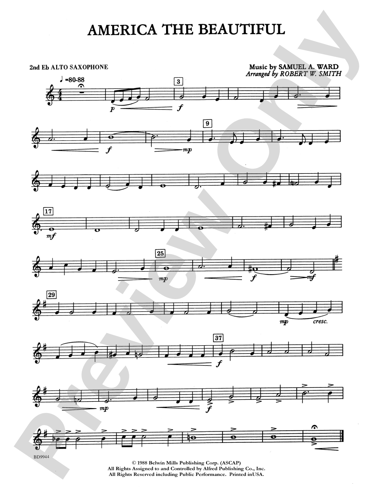 America the Beautiful: 2nd E-flat Alto Saxophone