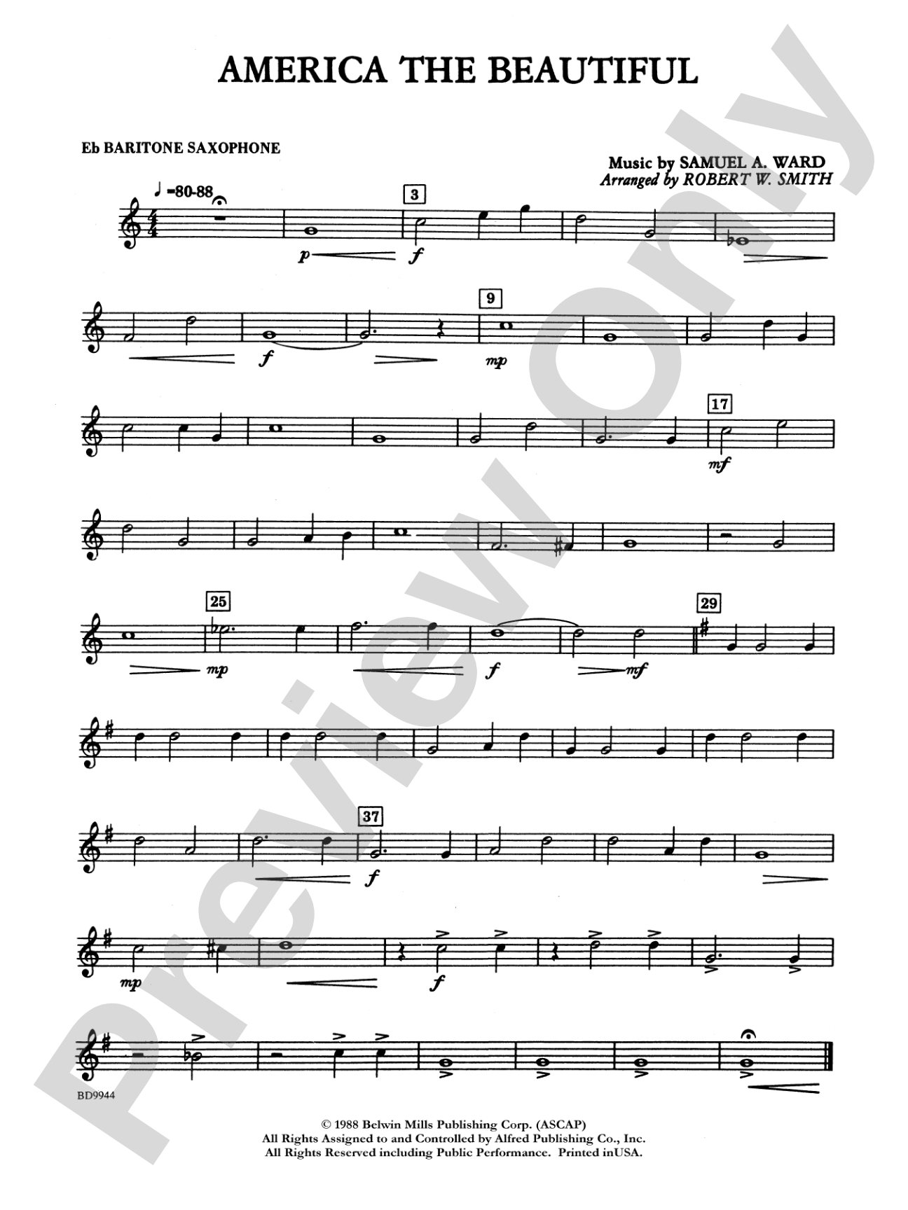 America the Beautiful: E-flat Baritone Saxophone