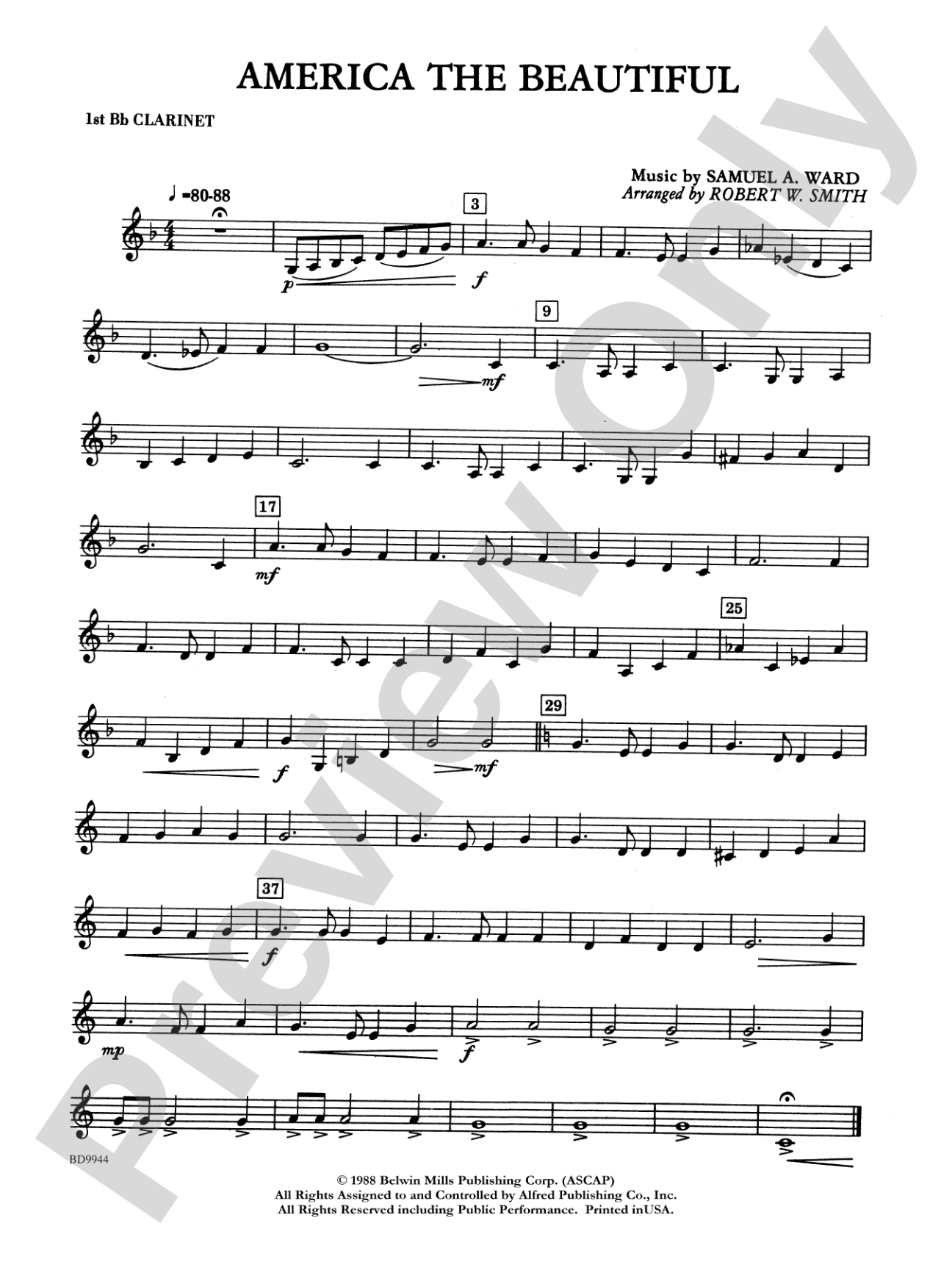 America the Beautiful: 1st B-flat Clarinet