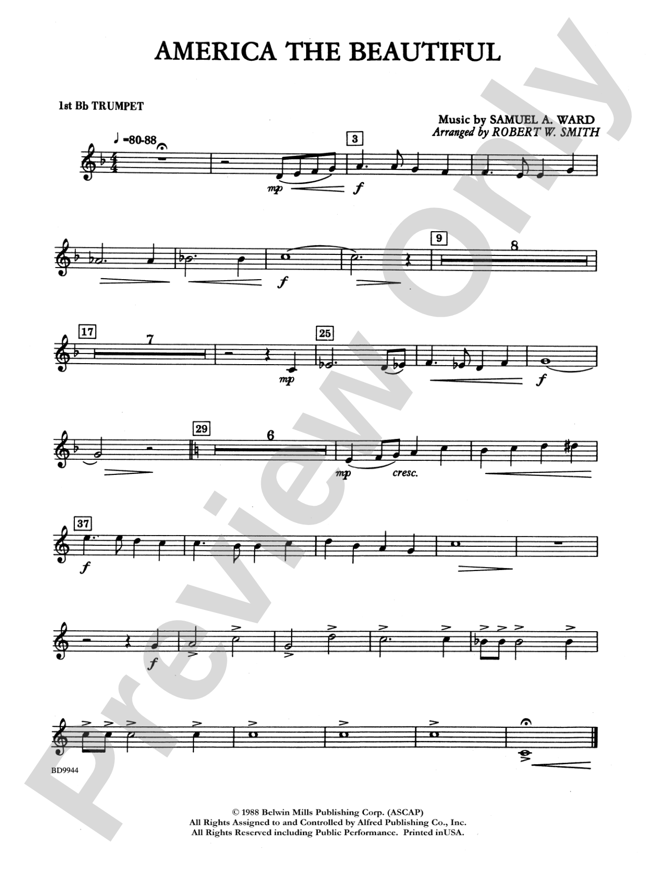 America the Beautiful: 1st B-flat Trumpet