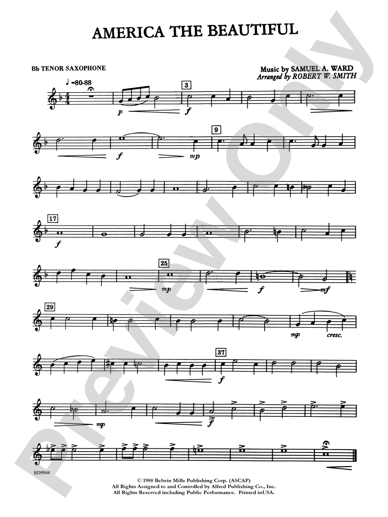 America the Beautiful: B-flat Tenor Saxophone