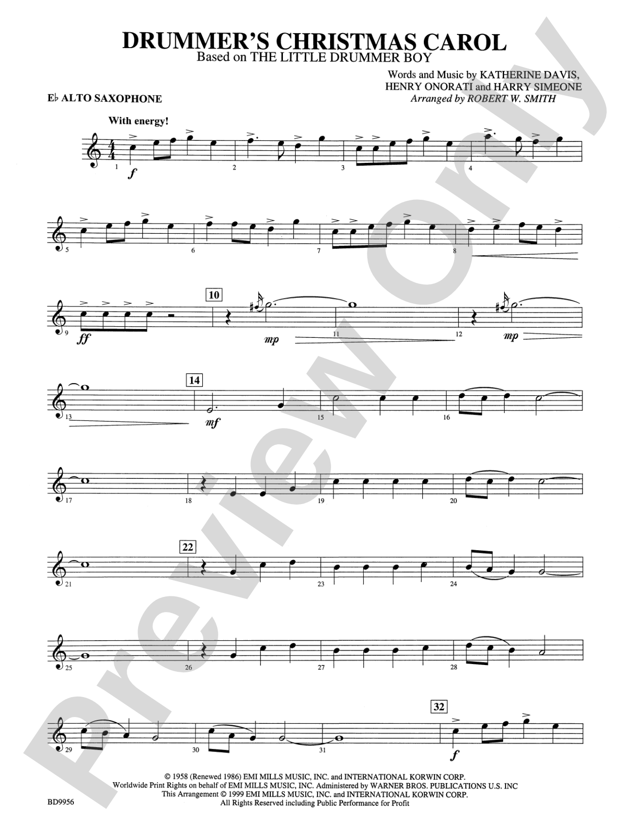 Drummer's Christmas Carol: E-flat Alto Saxophone