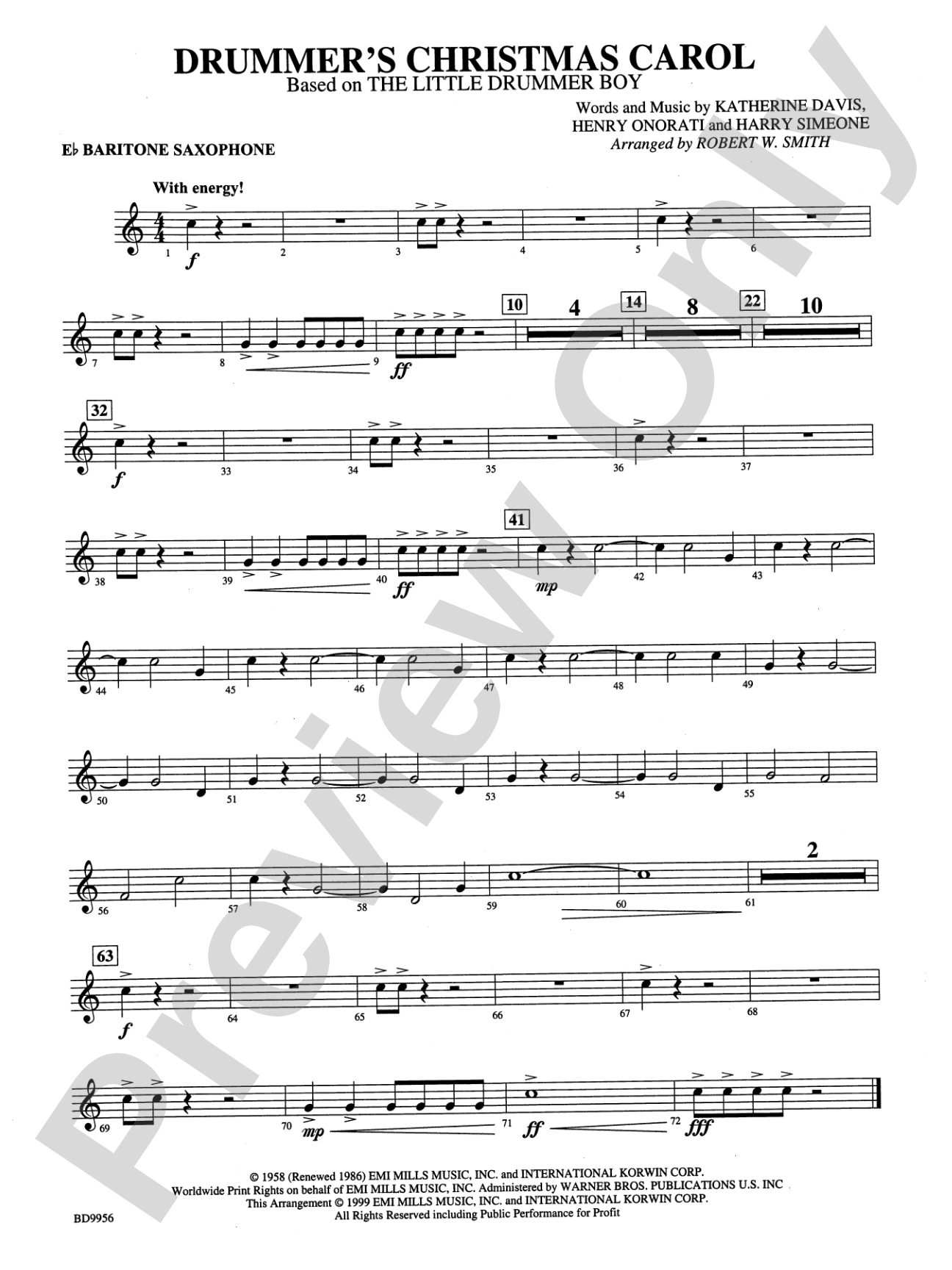 Drummer's Christmas Carol: E-flat Baritone Saxophone