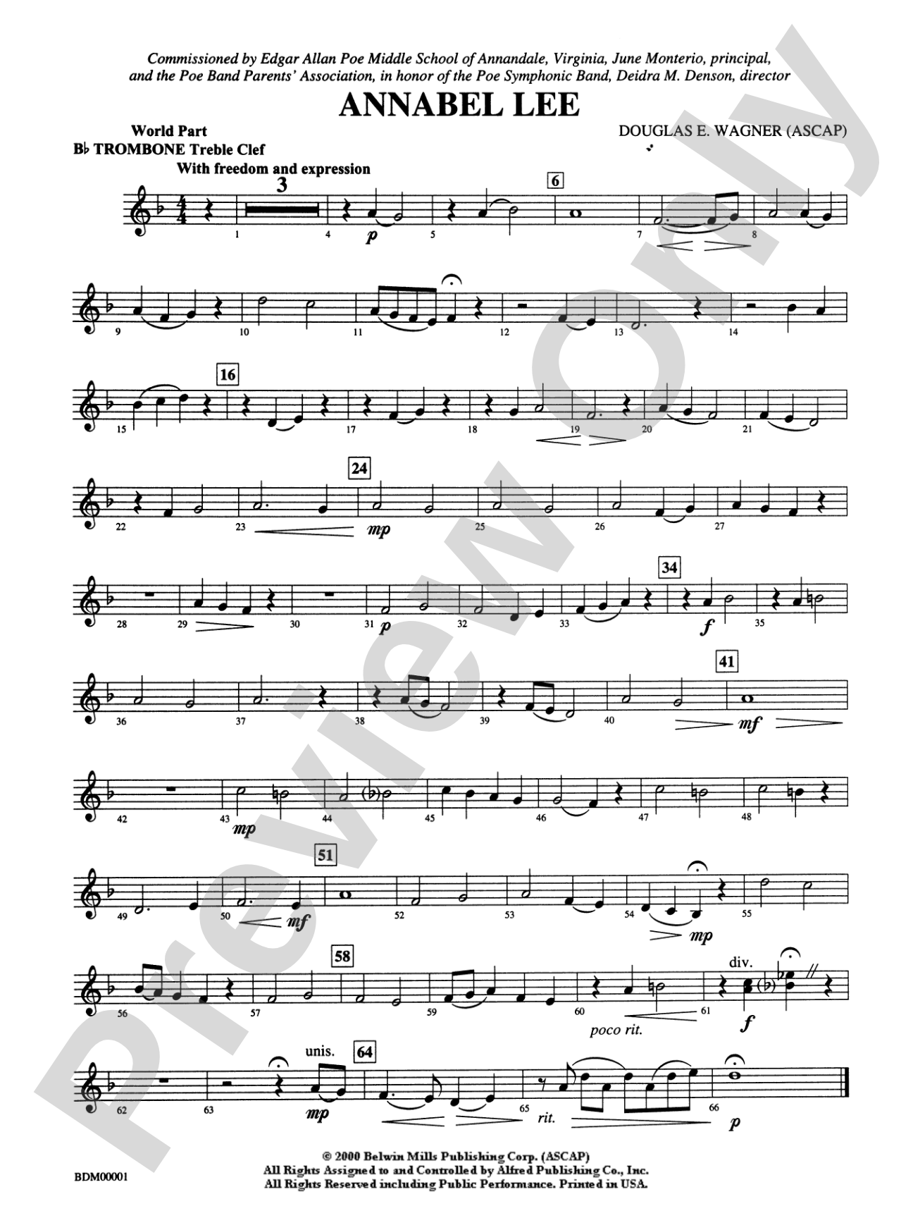 Annabel Lee: WP 1st B-flat Trombone T.C.