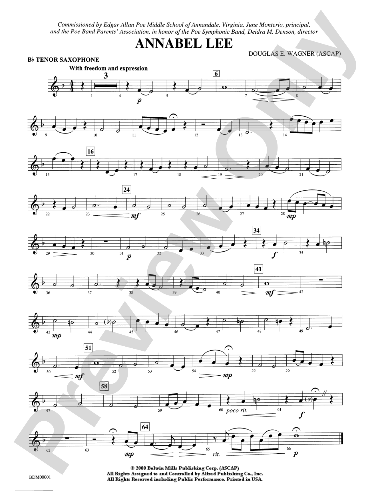 Annabel Lee: B-flat Tenor Saxophone