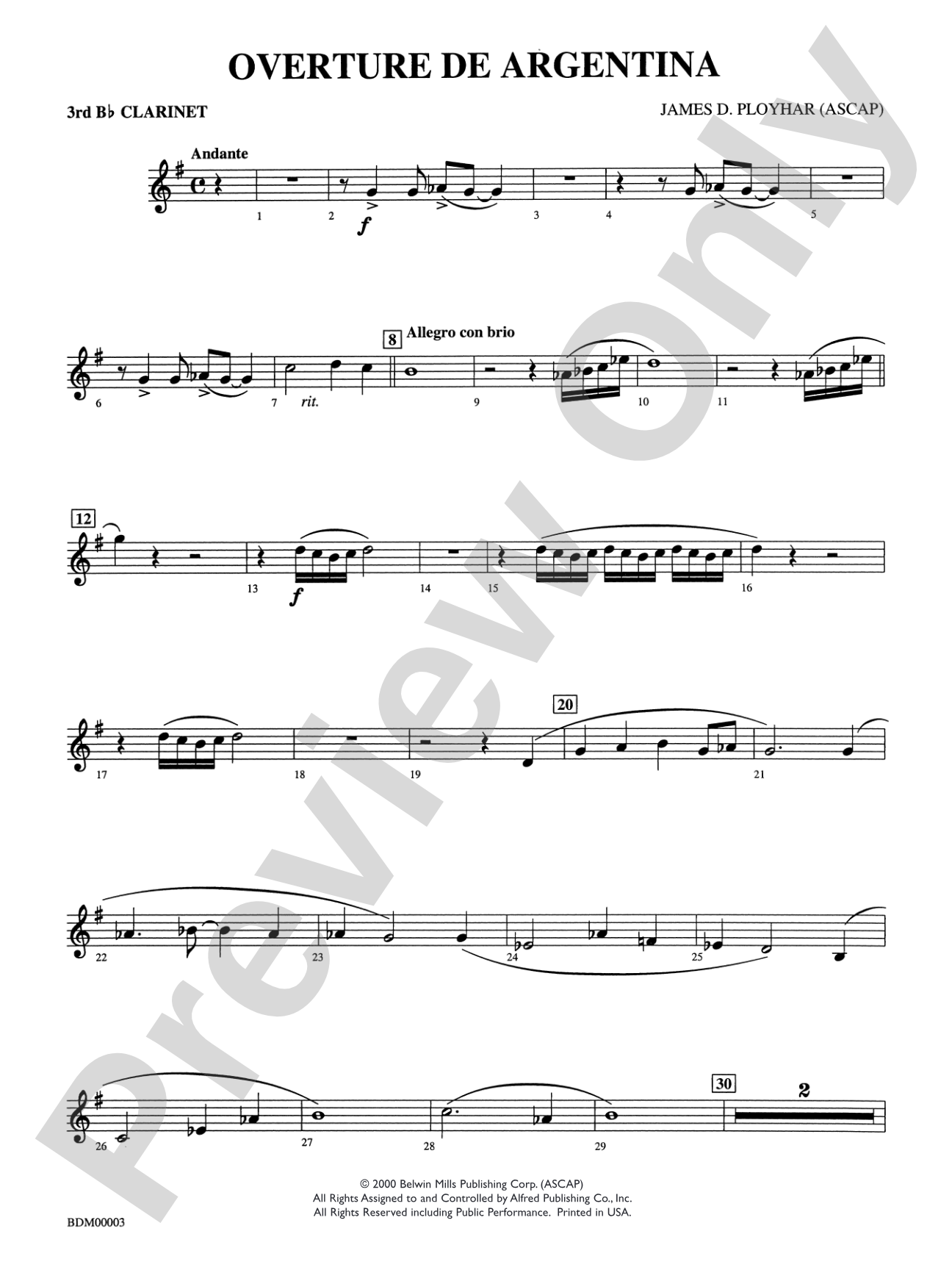 Overture de Argentina: 3rd B-flat Clarinet