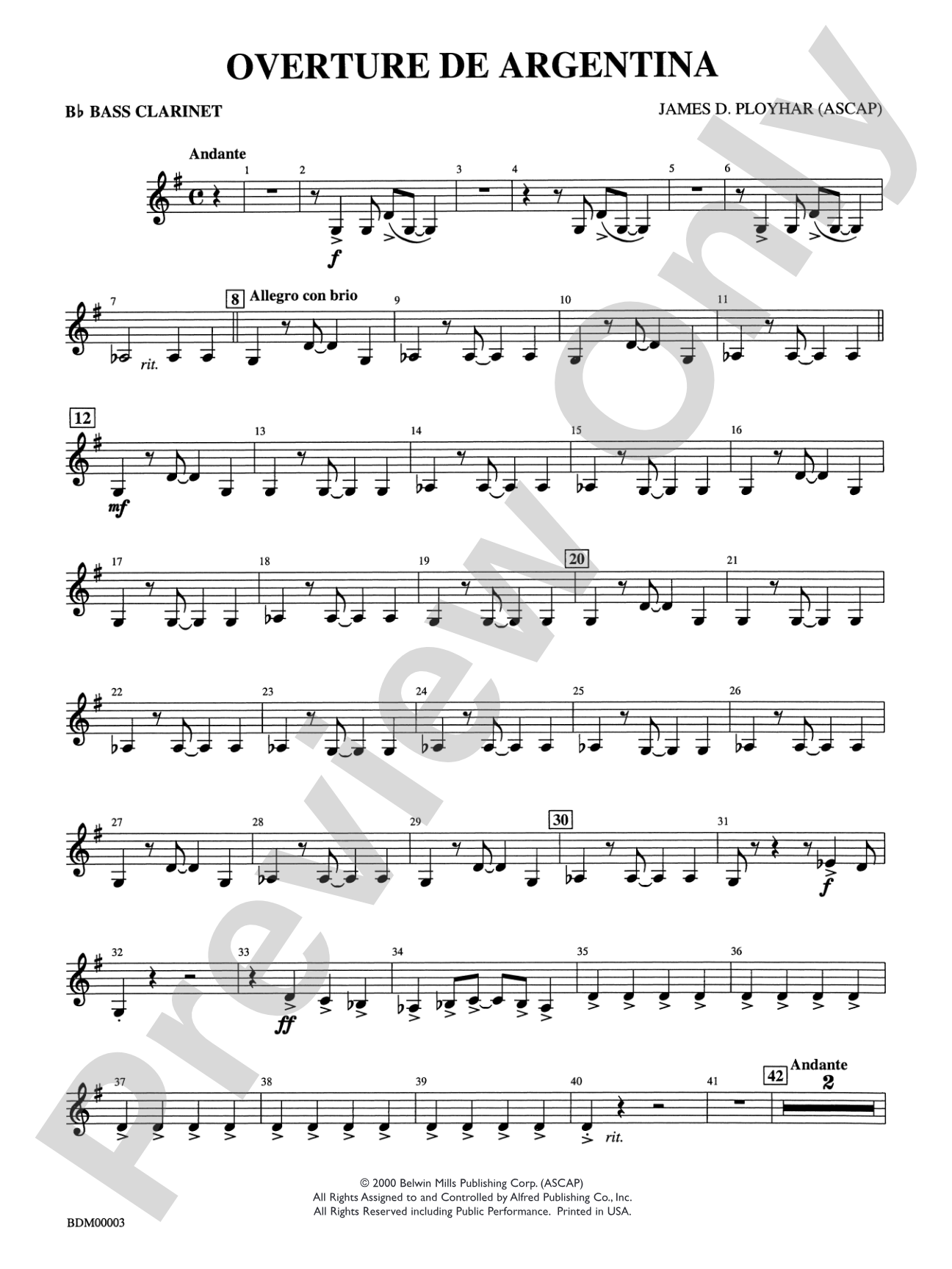 Overture de Argentina: B-flat Bass Clarinet