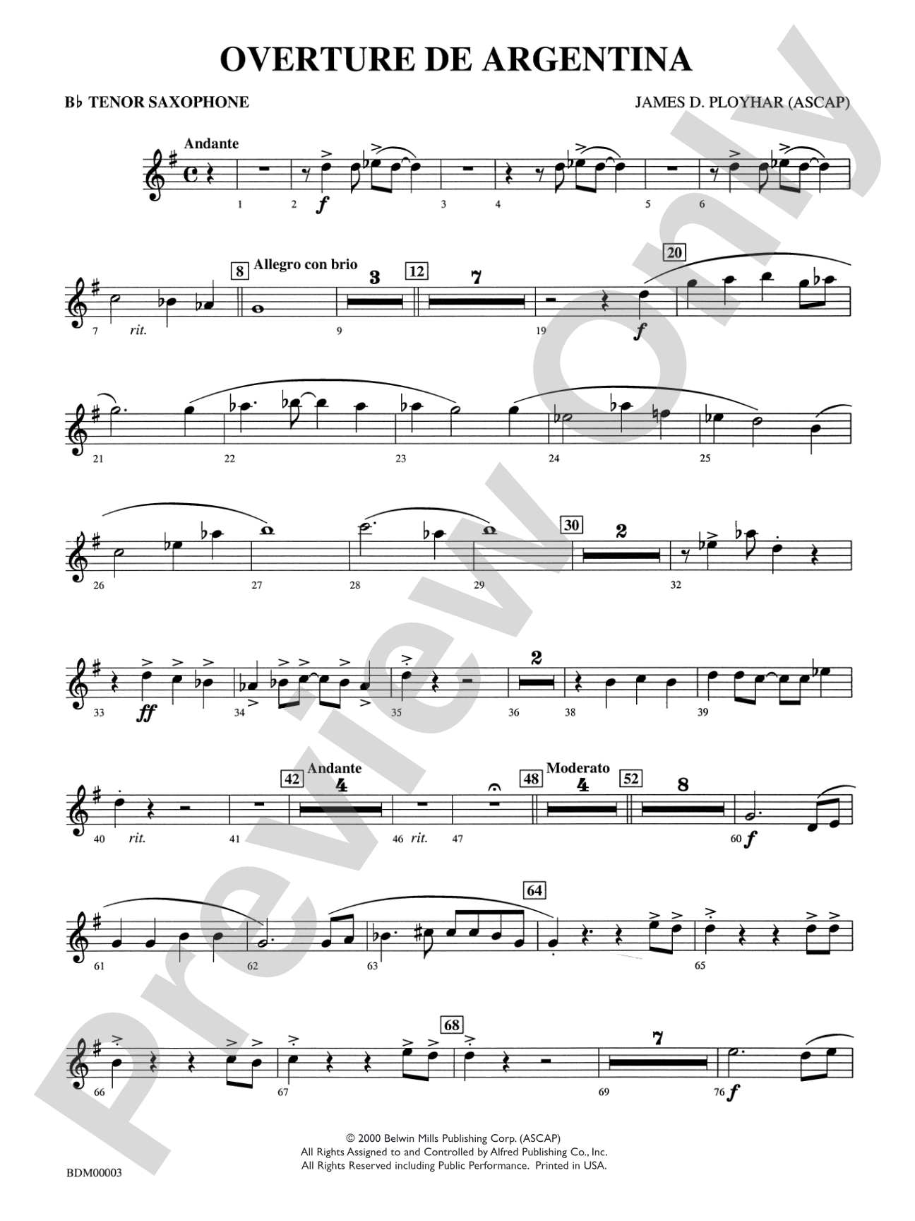 Overture de Argentina: B-flat Tenor Saxophone