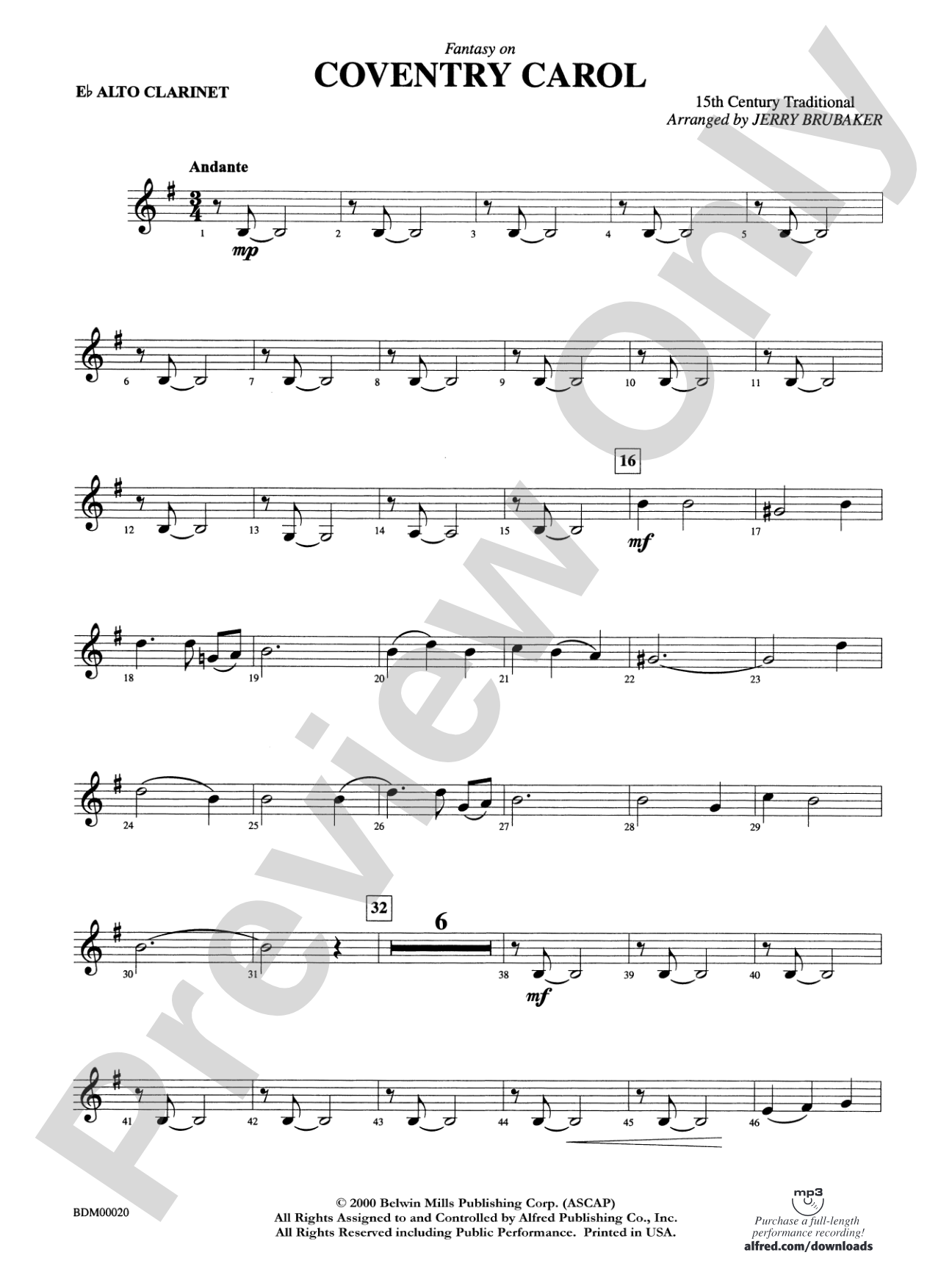 Coventry Carol: E-flat Alto Clarinet