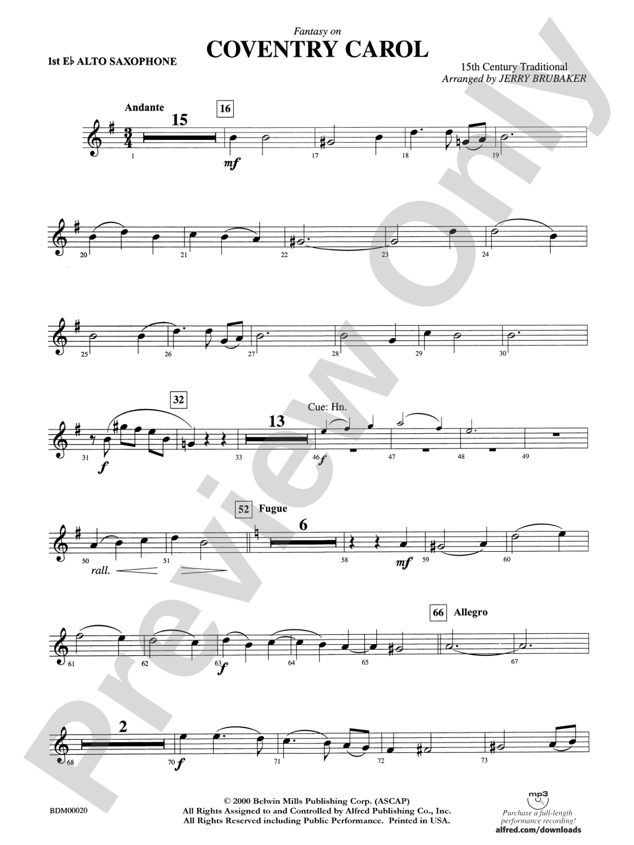 Coventry Carol: E-flat Alto Saxophone