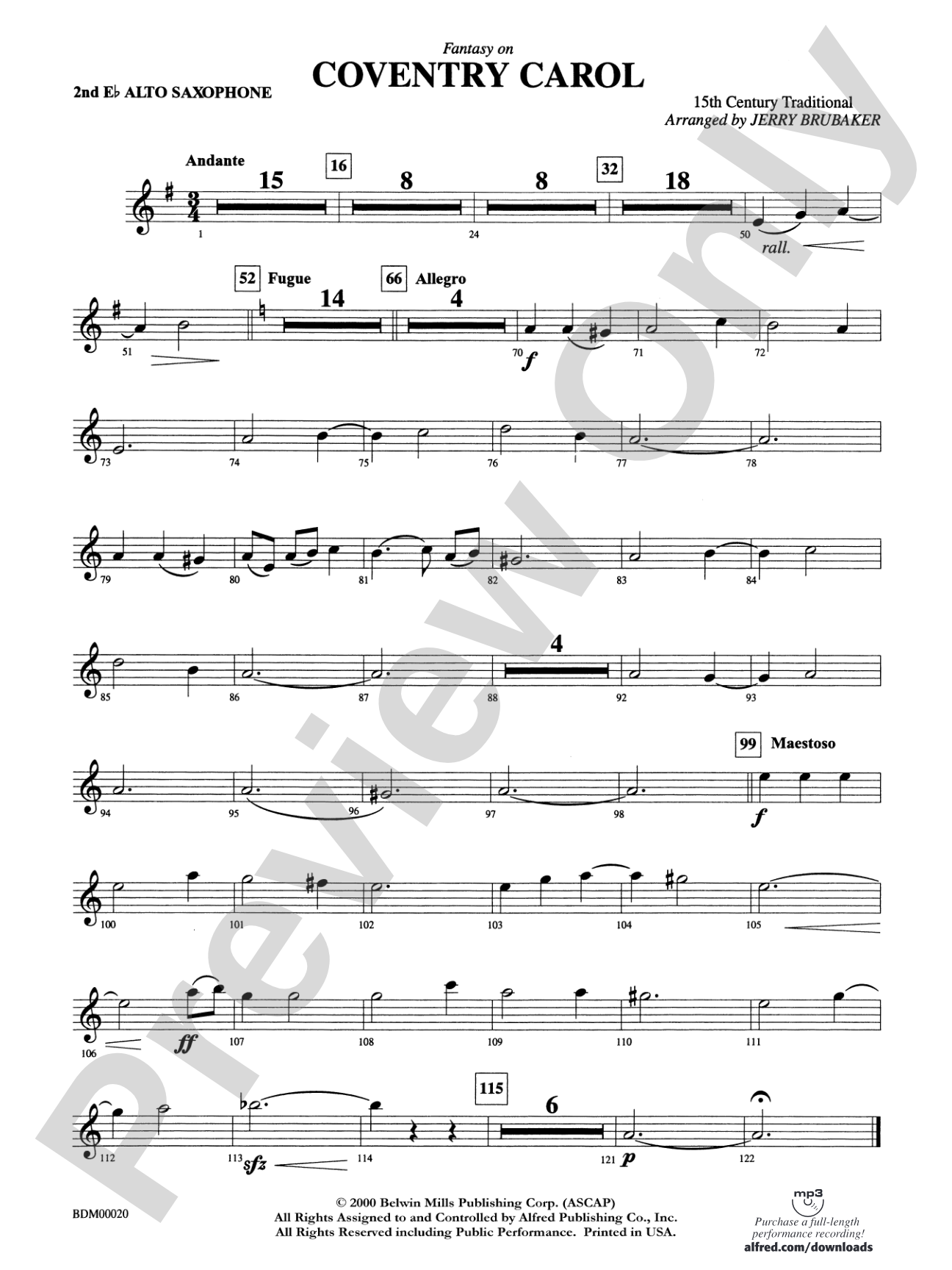 Coventry Carol: 2nd E-flat Alto Saxophone