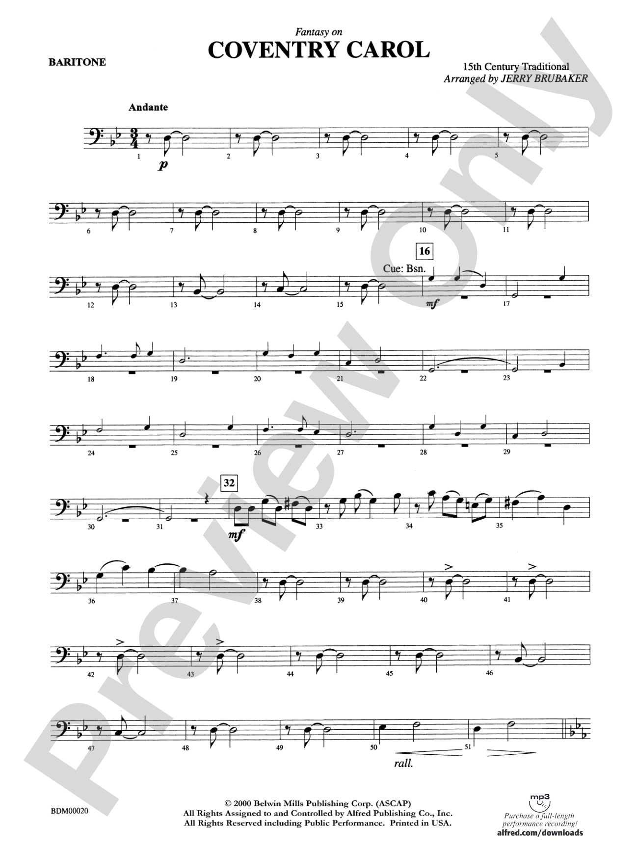 Coventry Carol: Baritone B.C.