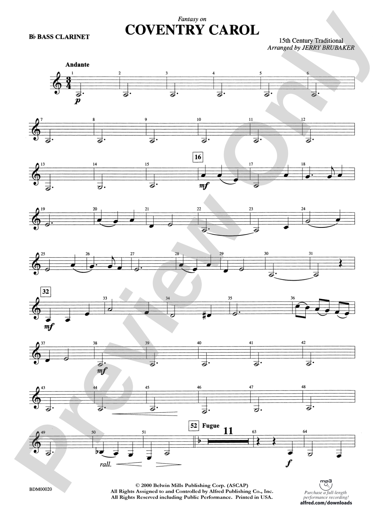 Coventry Carol: B-flat Bass Clarinet