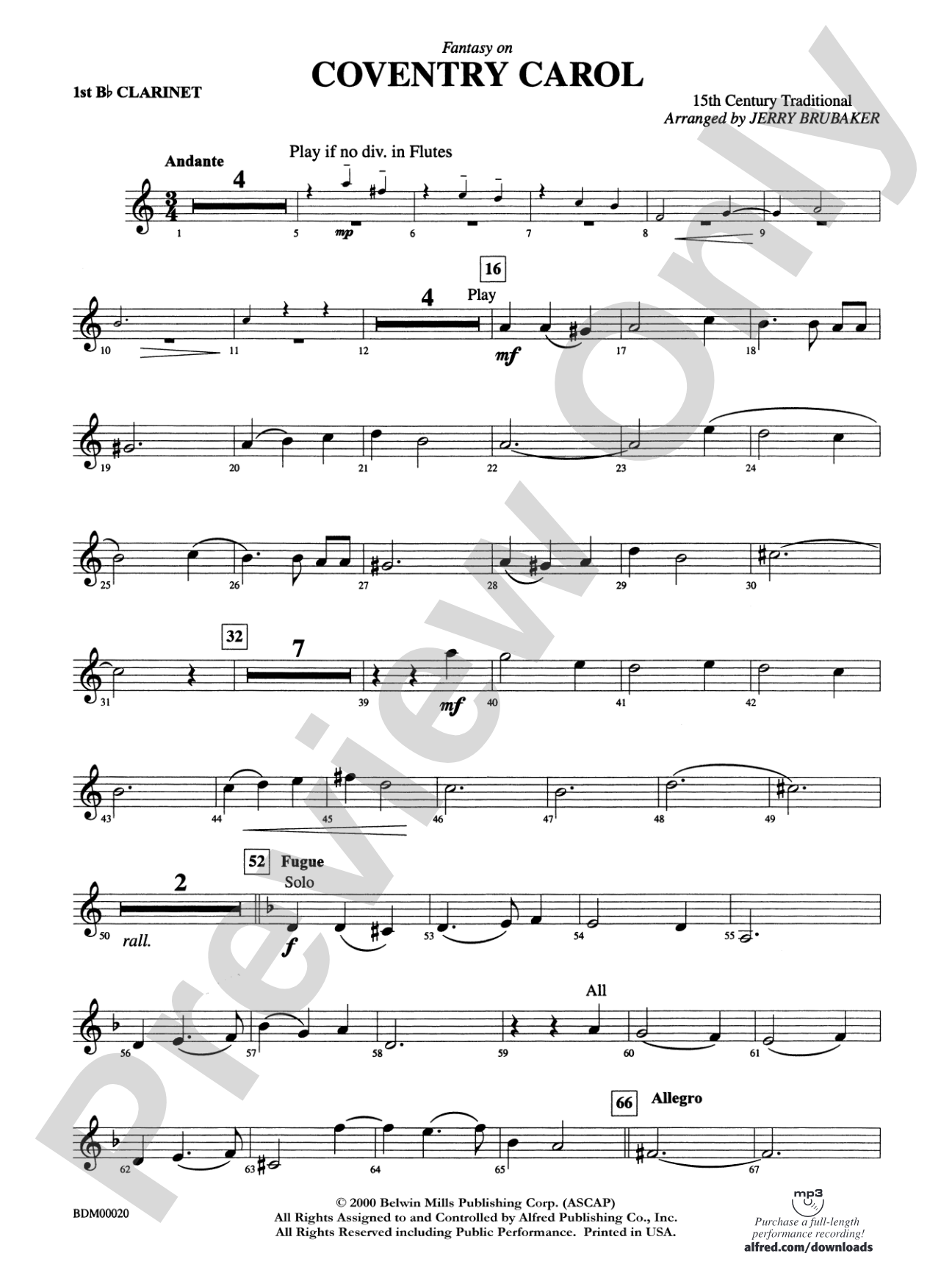 Coventry Carol: 1st B-flat Clarinet