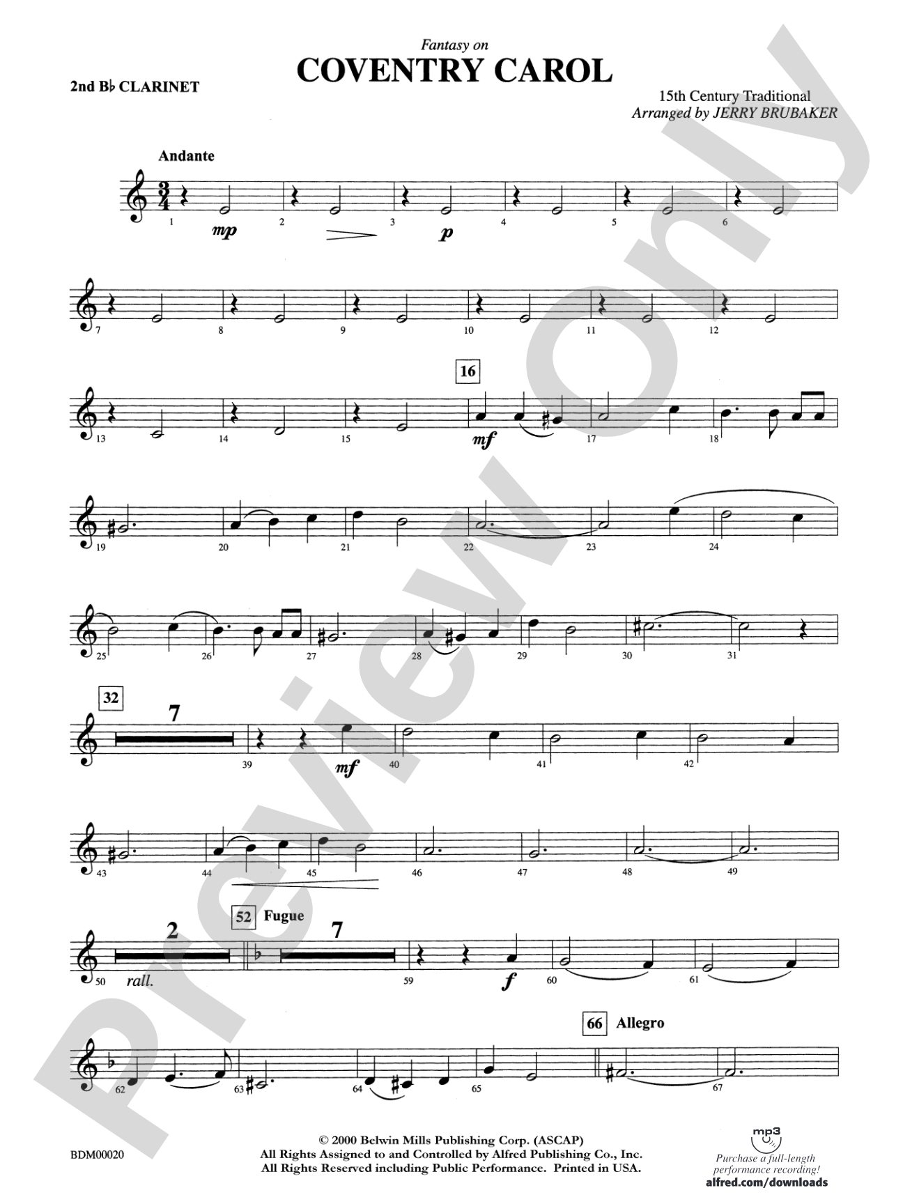 Coventry Carol: 2nd B-flat Clarinet