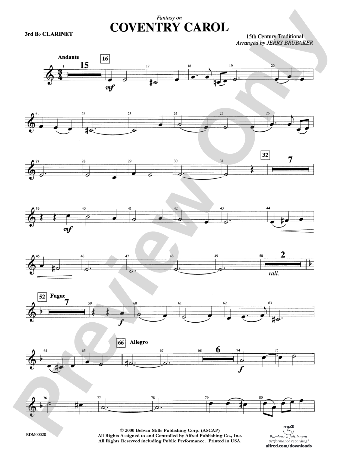 Coventry Carol: 3rd B-flat Clarinet