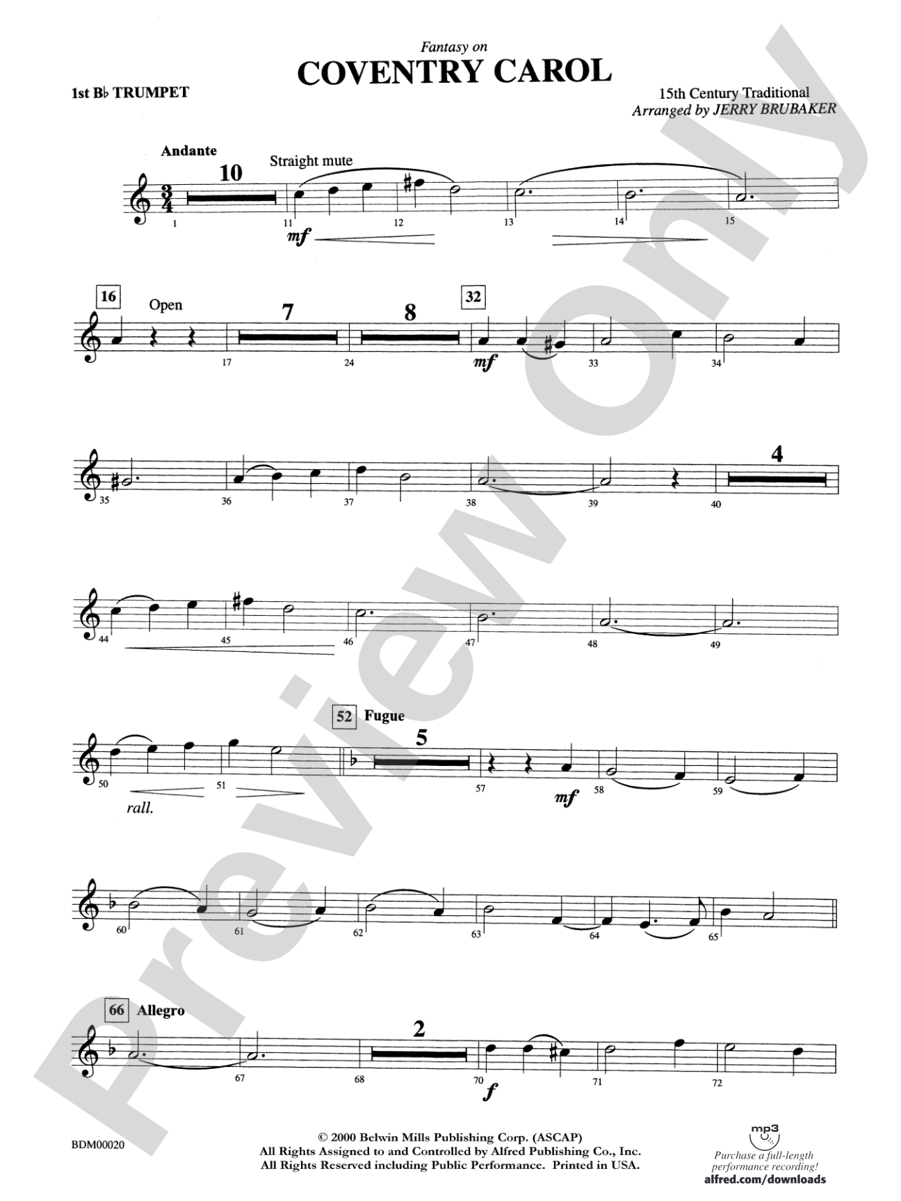 Coventry Carol: 1st B-flat Trumpet