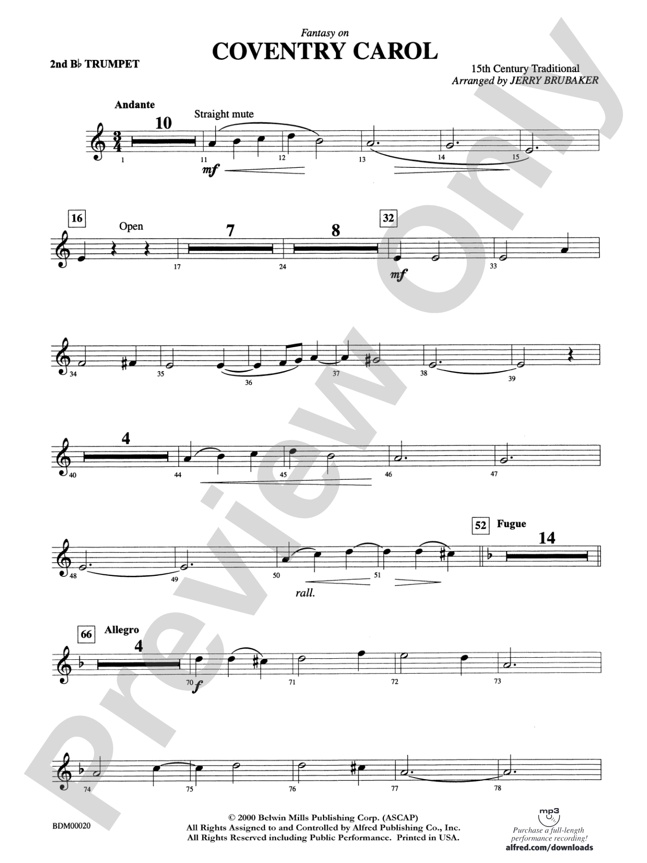 Coventry Carol: 2nd B-flat Trumpet