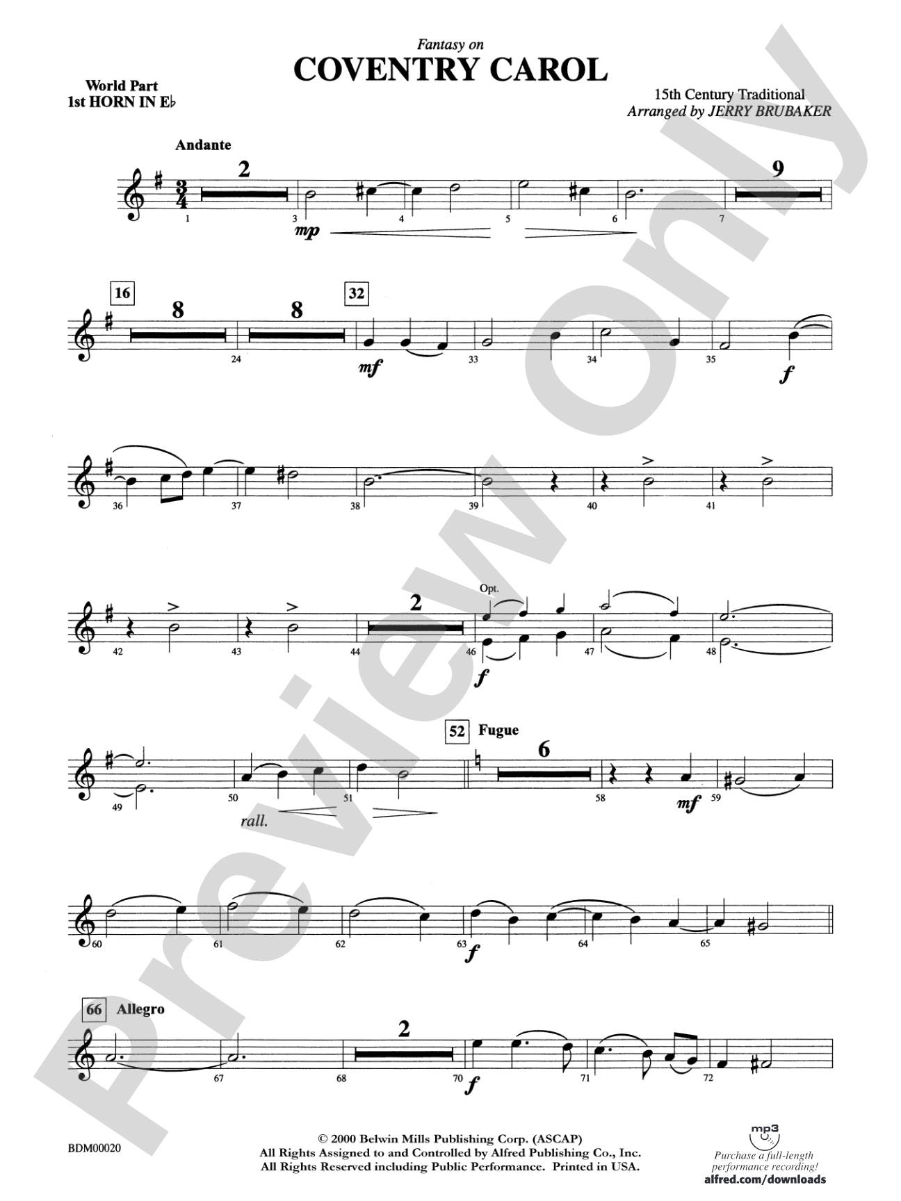 Coventry Carol: (wp) 1st Horn in E-flat