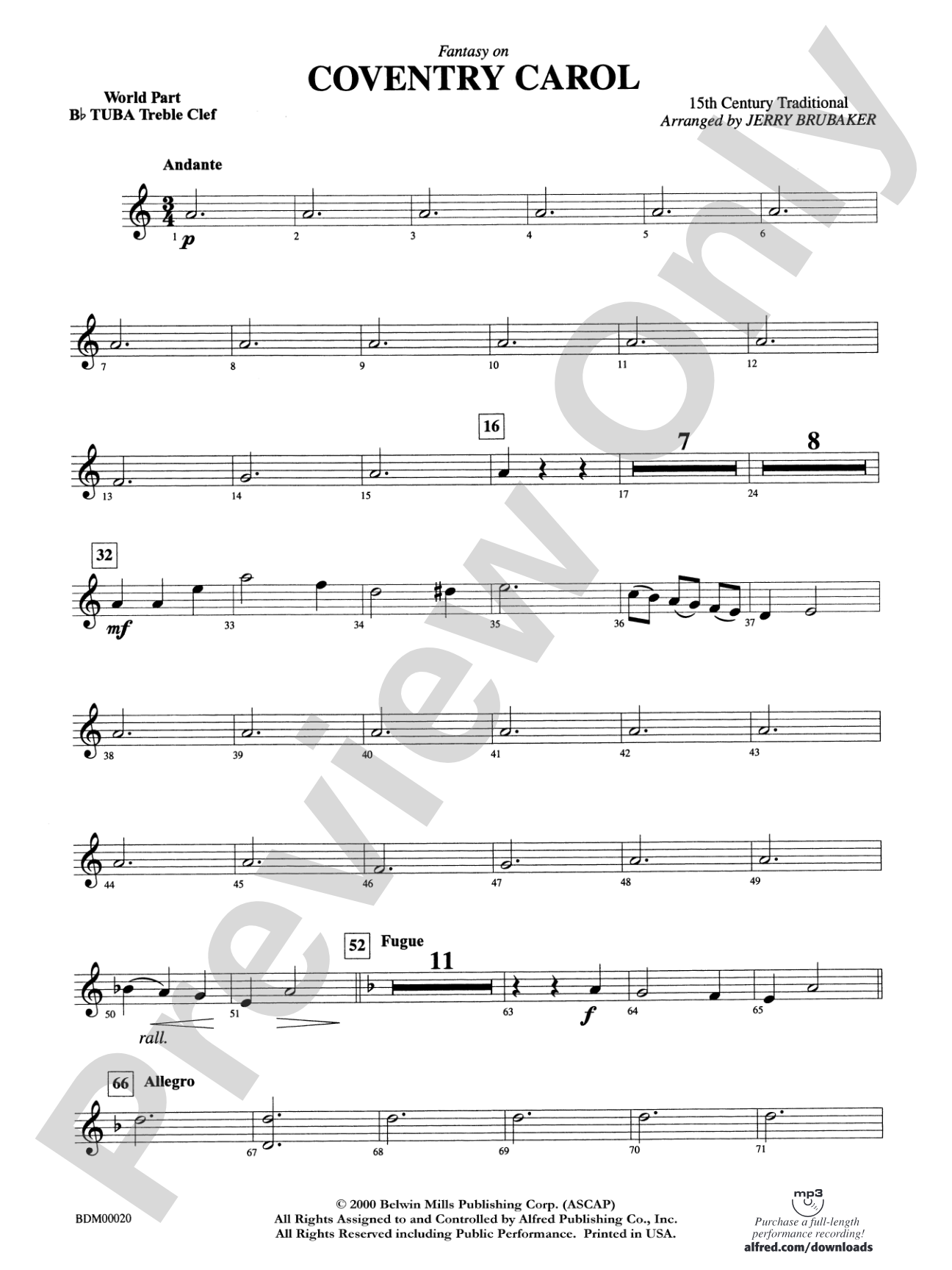 Coventry Carol: (wp) B-flat Tuba T.C.