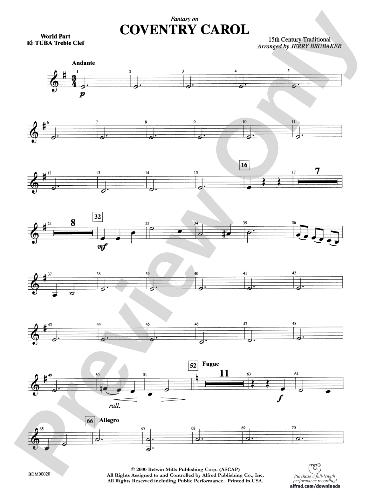 Coventry Carol: (wp) E-flat Tuba T.C.