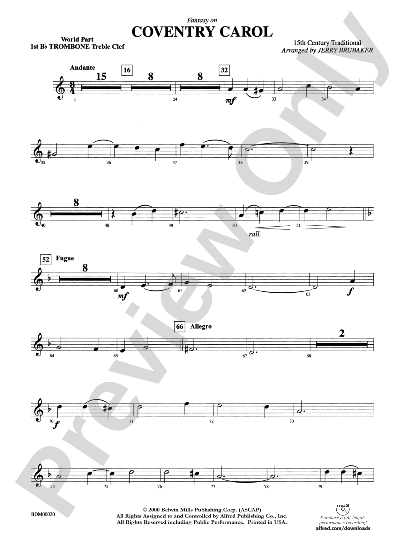 Coventry Carol: (wp) 1st B-flat Trombone T.C.
