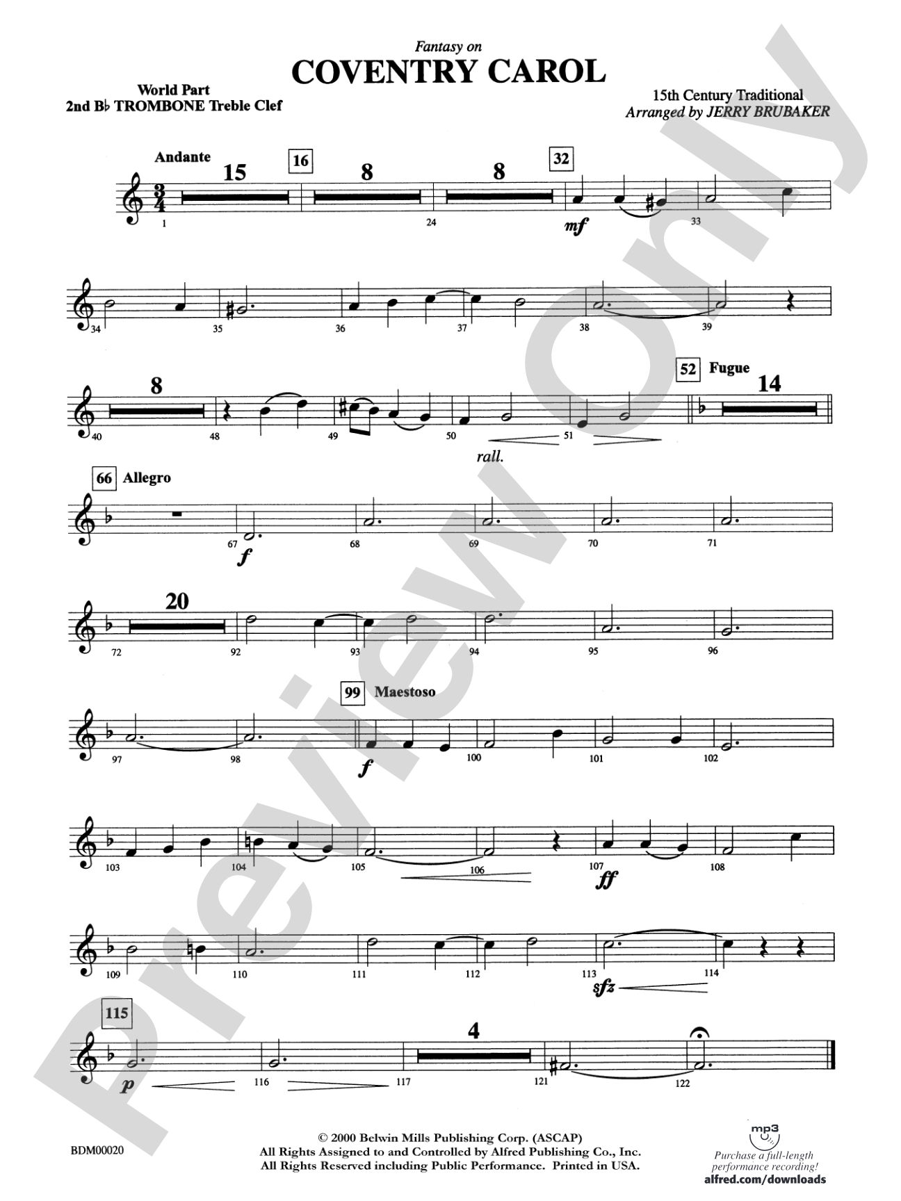 Coventry Carol: (wp) 2nd B-flat Trombone T.C.