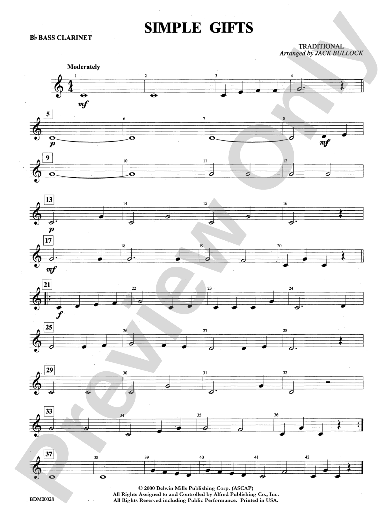 Simple Gifts: B-flat Bass Clarinet