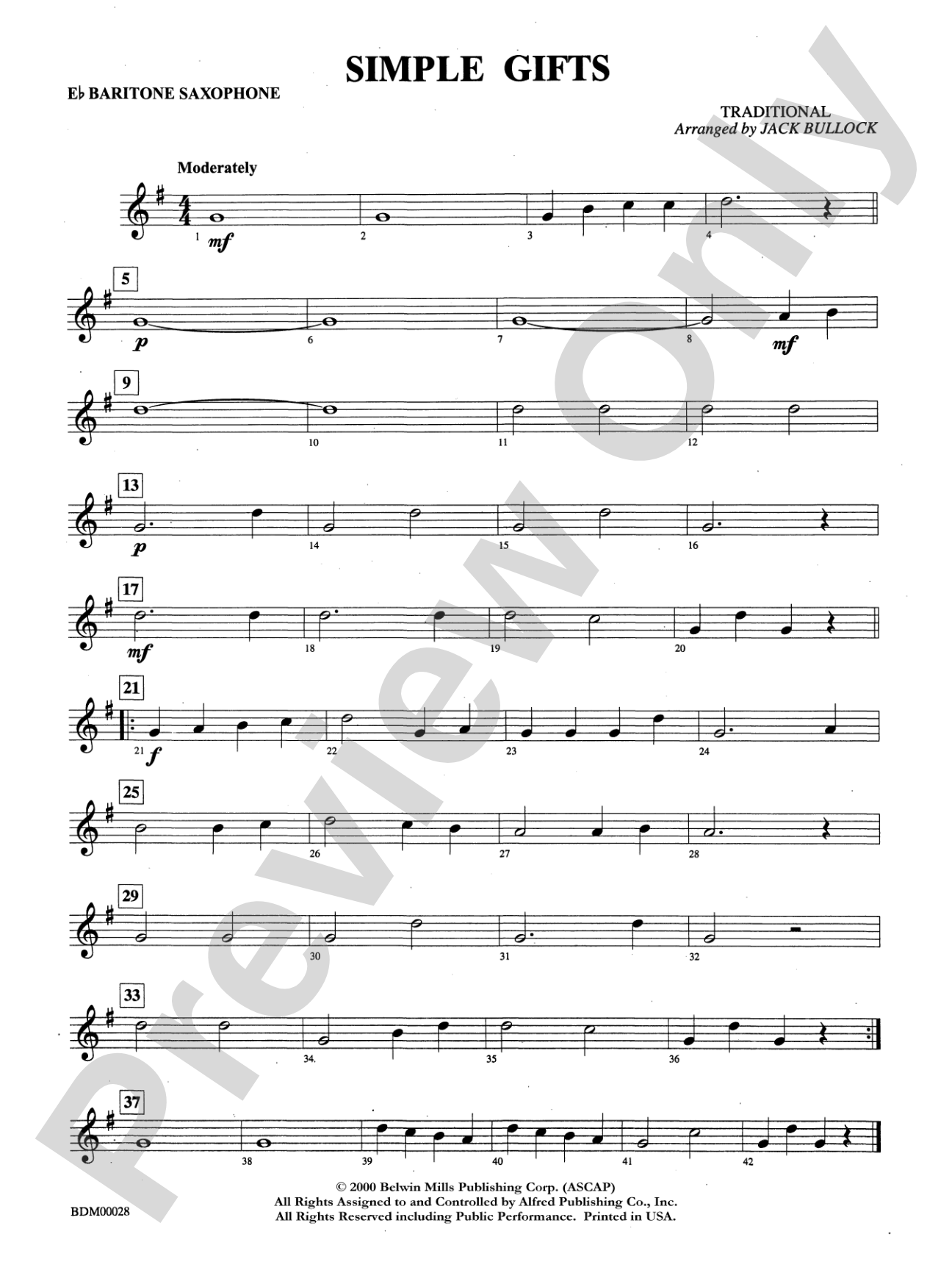 Simple Gifts: E-flat Baritone Saxophone