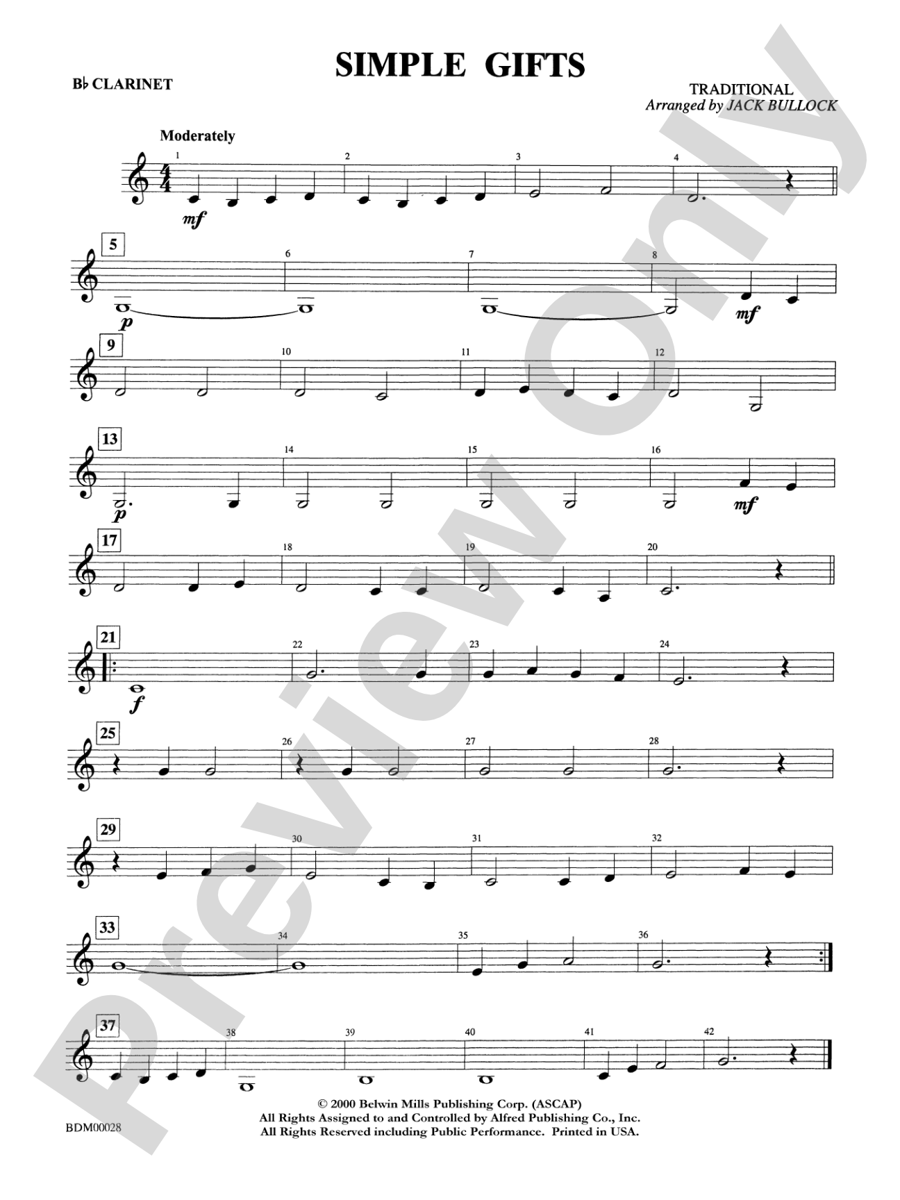 Simple Gifts: 1st B-flat Clarinet