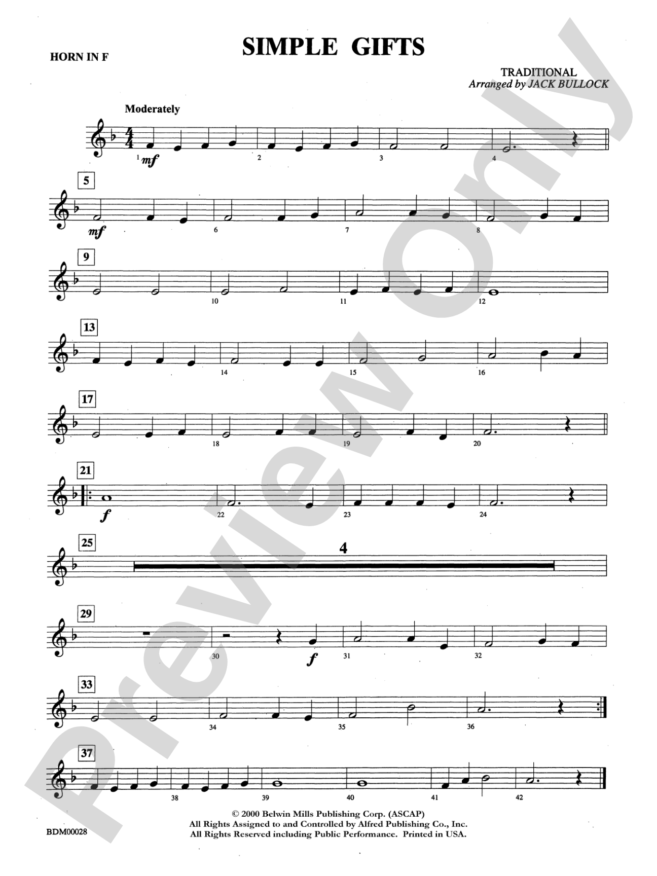 Simple Gifts: 1st F Horn