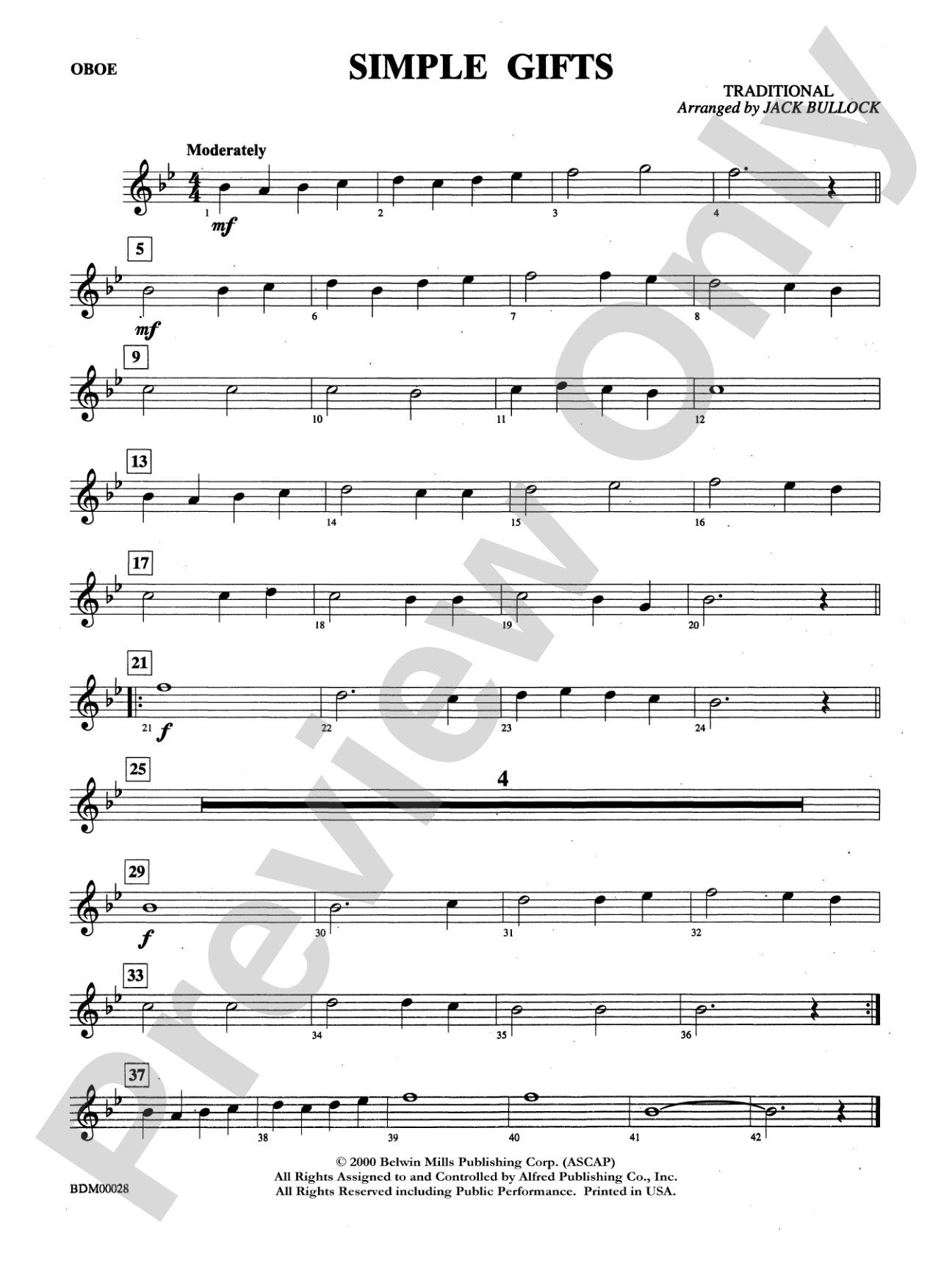 Simple Gifts: Oboe