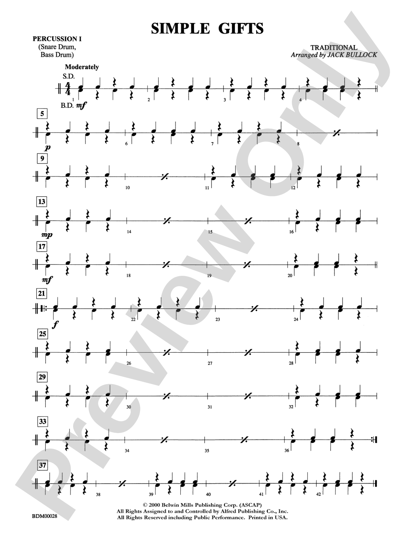 Simple Gifts: 1st Percussion
